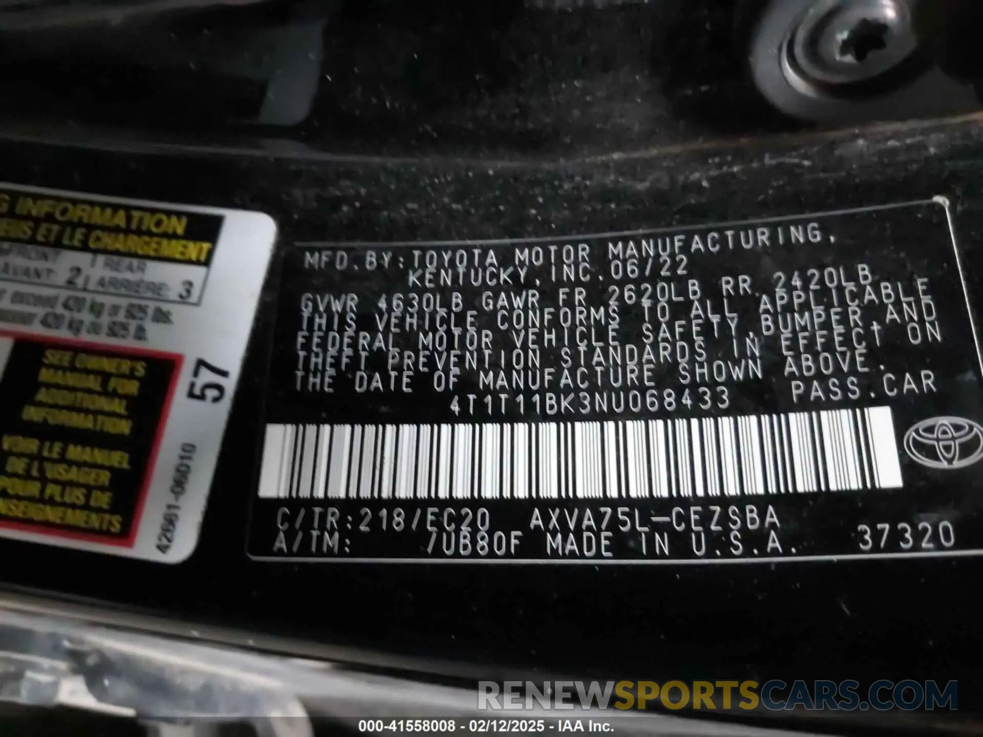 9 fotografías del automóvil dañado 4T1T11BK3NU068433 TOYOTA CAMRY 2022
