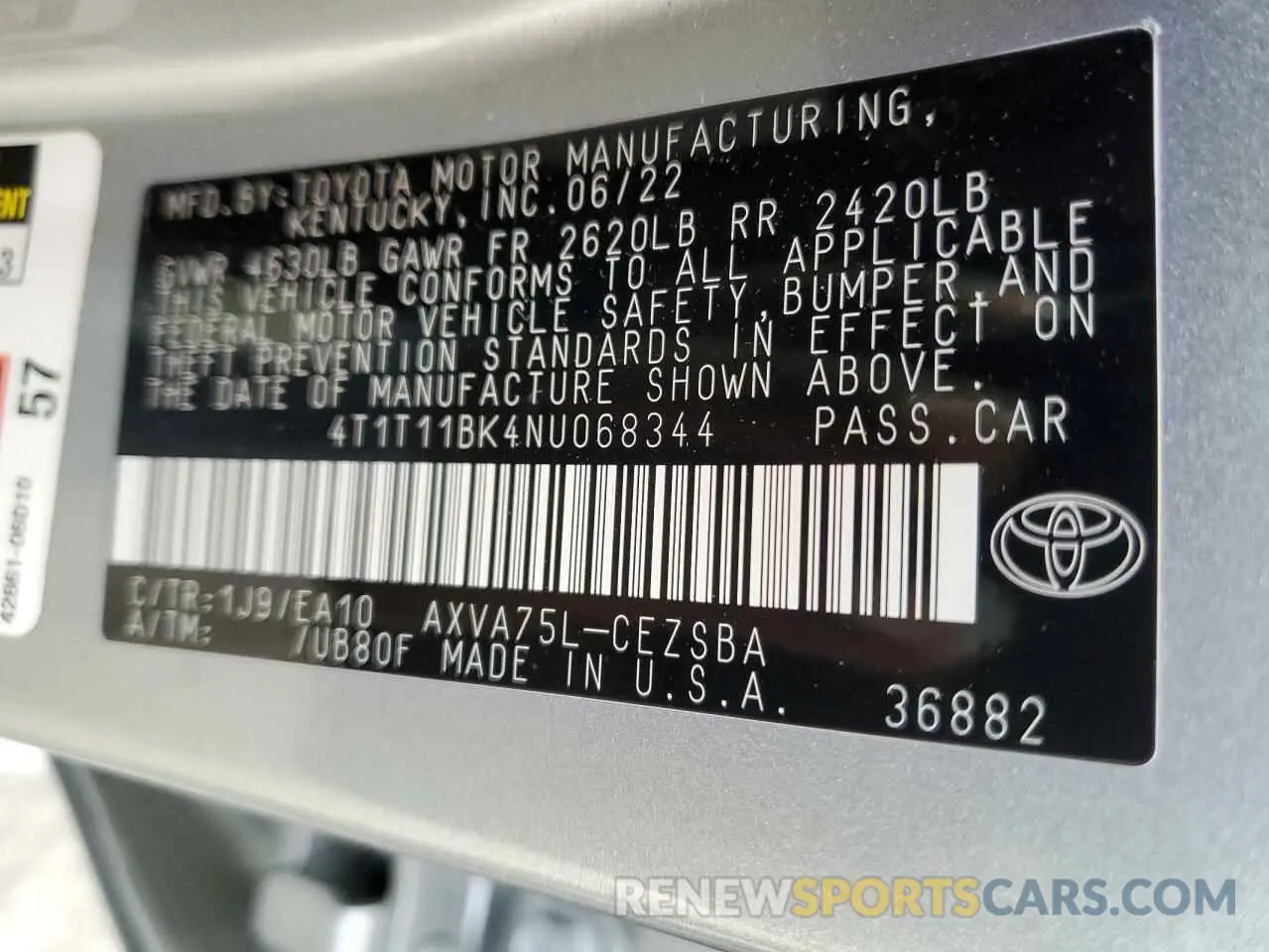 12 fotografías del automóvil dañado 4T1T11BK4NU068344 TOYOTA CAMRY 2022
