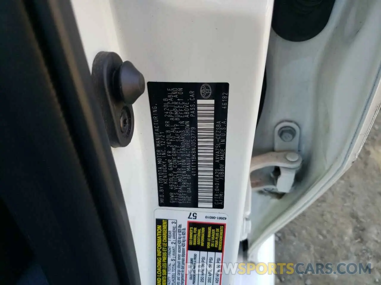 12 fotografías del automóvil dañado 4T1T11BK8NU053779 TOYOTA CAMRY 2022