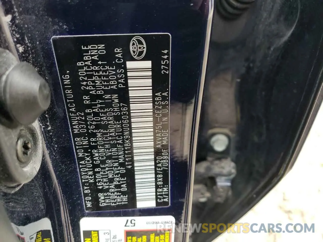 14 fotografías del automóvil dañado 4T1T11BK9NU060367 TOYOTA CAMRY 2022