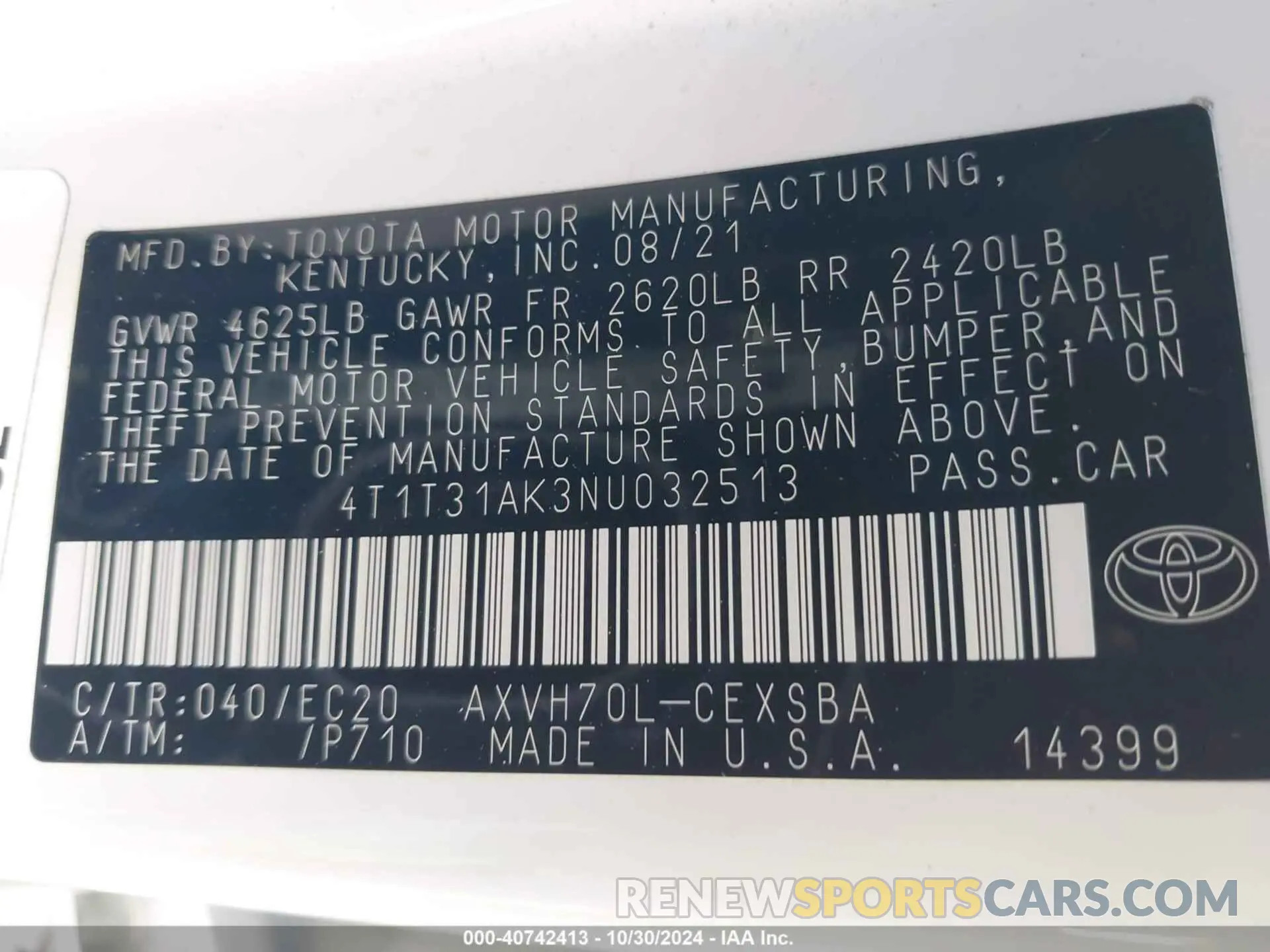 9 fotografías del automóvil dañado 4T1T31AK3NU032513 TOYOTA CAMRY 2022