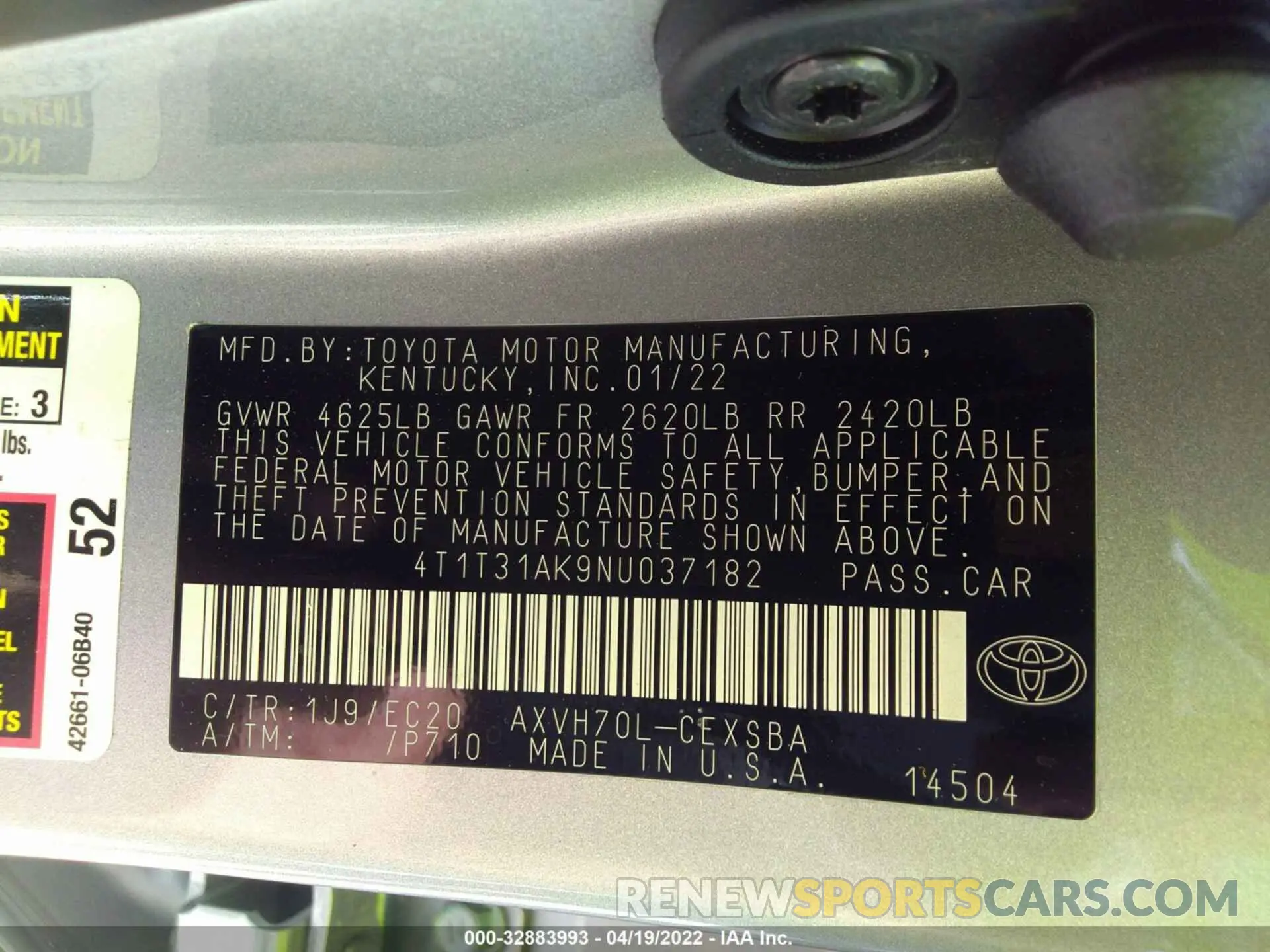 9 fotografías del automóvil dañado 4T1T31AK9NU037182 TOYOTA CAMRY 2022