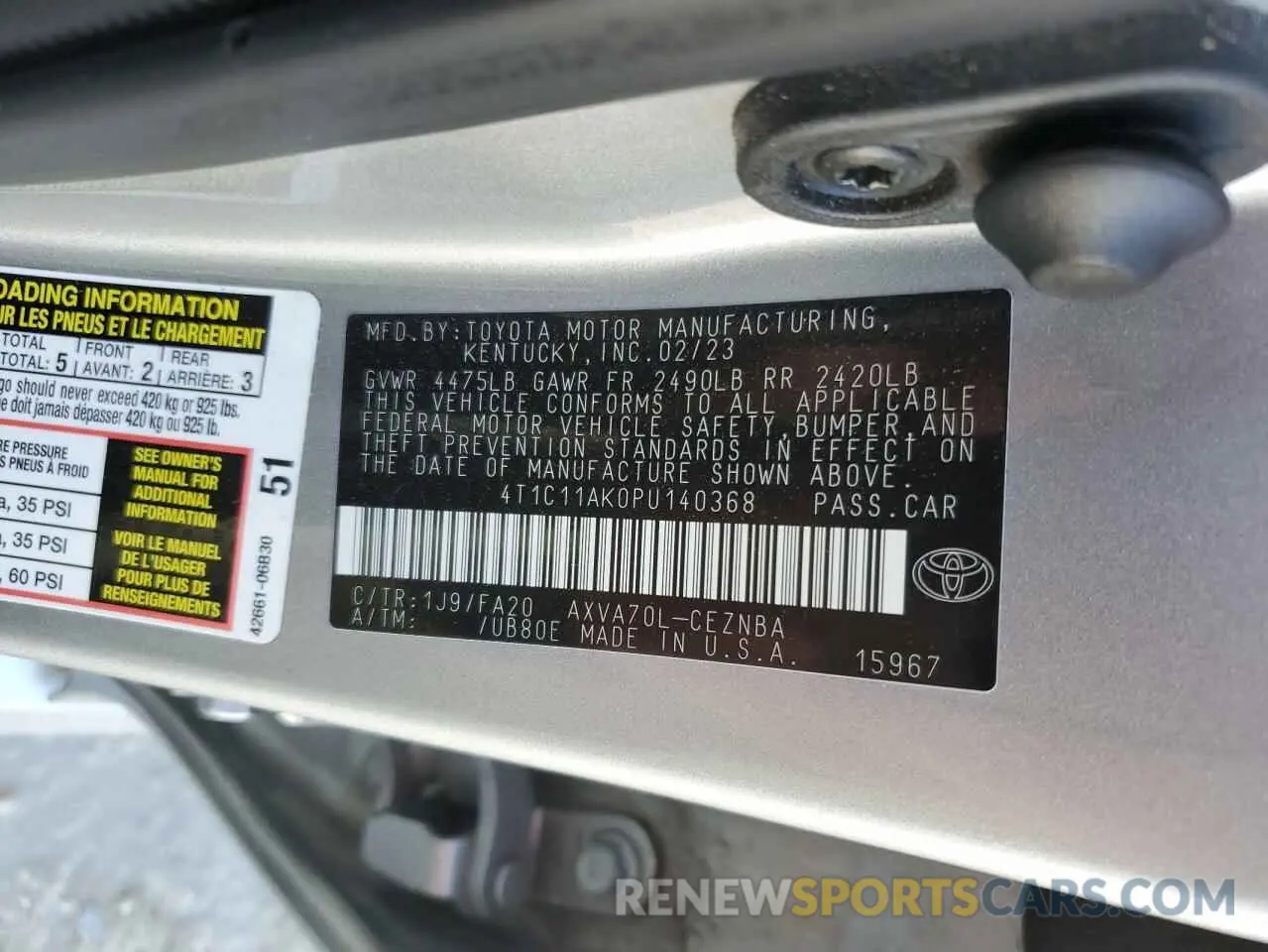 12 fotografías del automóvil dañado 4T1C11AK0PU140368 TOYOTA CAMRY 2023