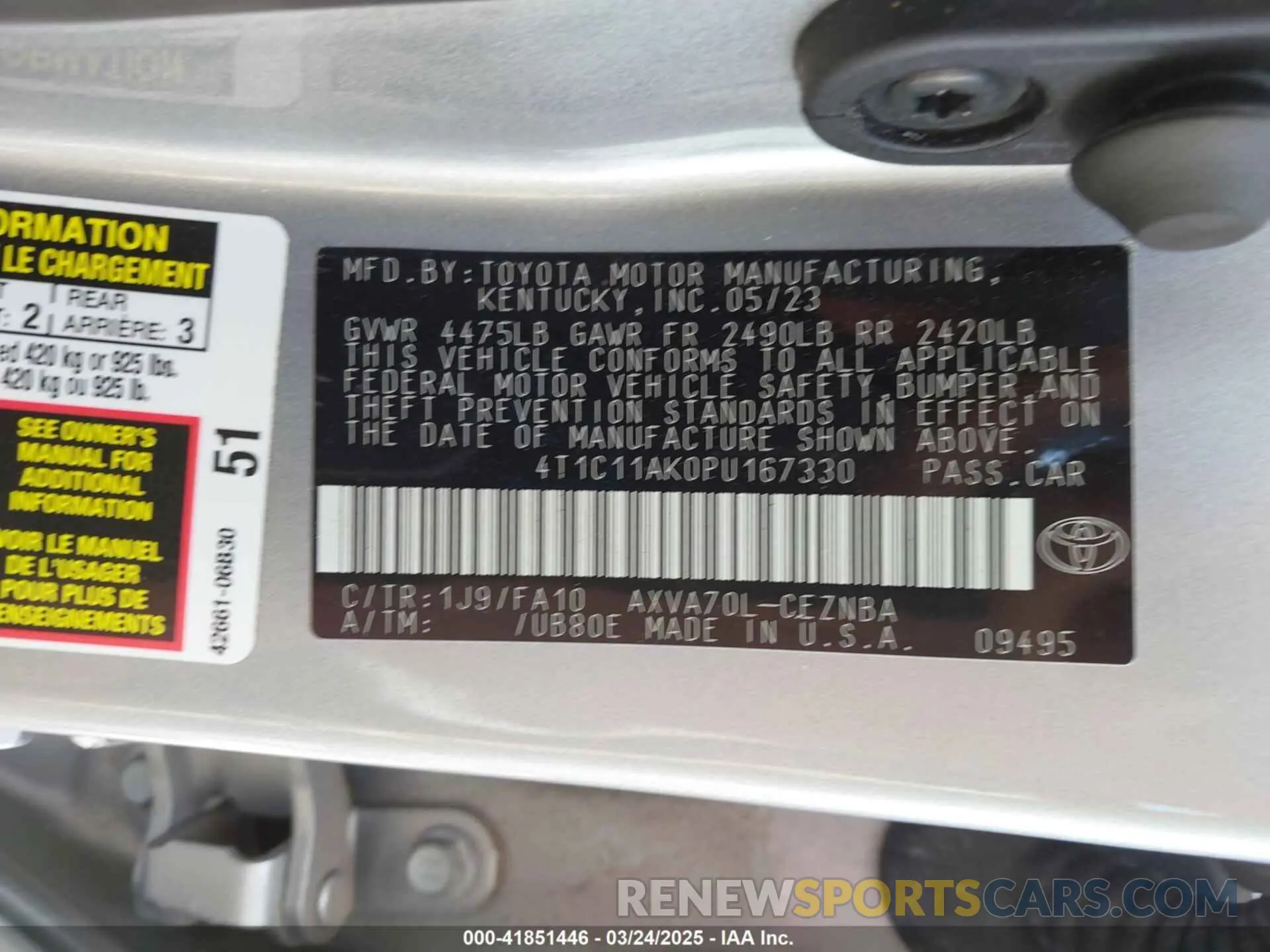 9 fotografías del automóvil dañado 4T1C11AK0PU167330 TOYOTA CAMRY 2023