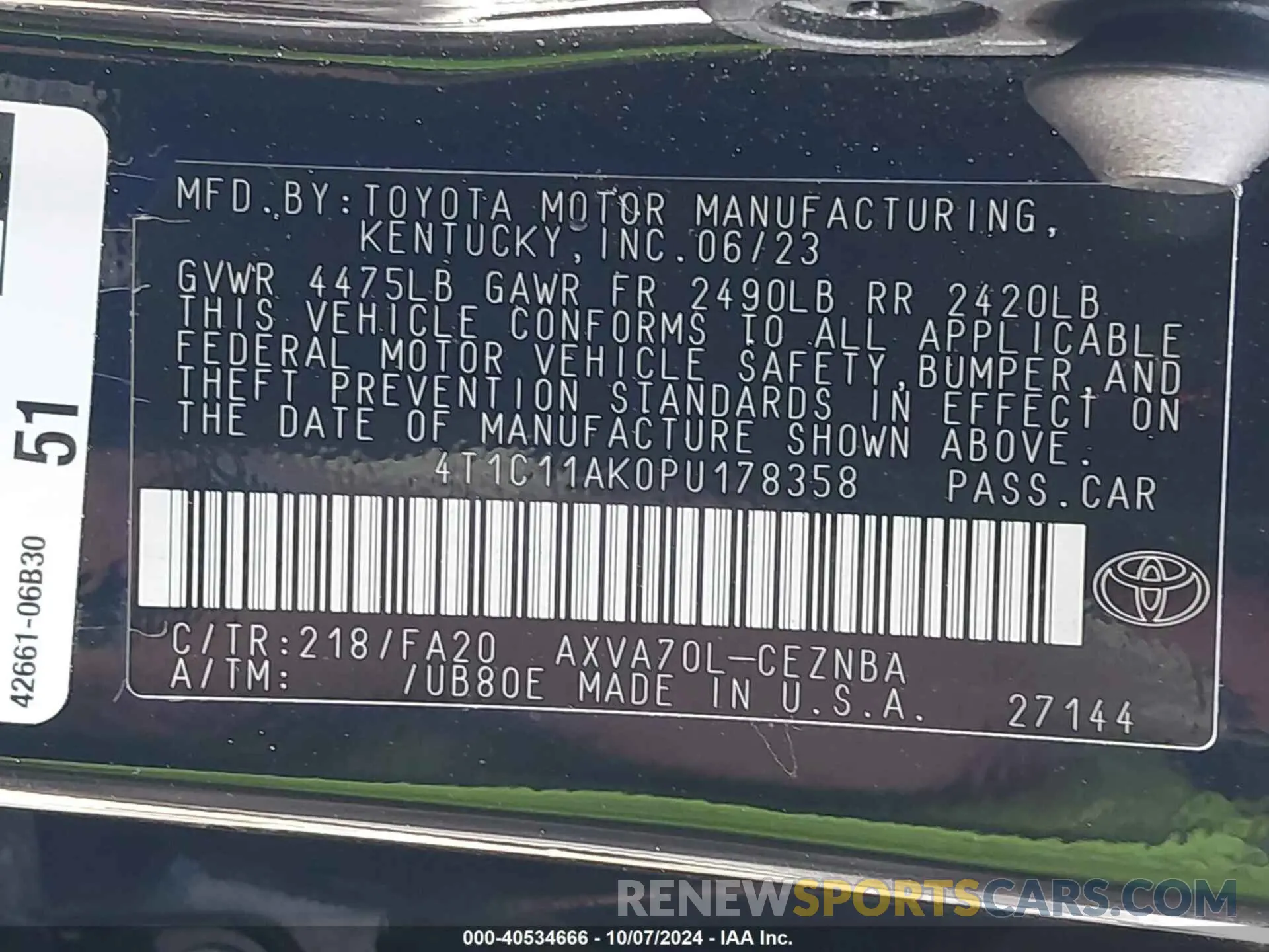 9 fotografías del automóvil dañado 4T1C11AK0PU178358 TOYOTA CAMRY 2023