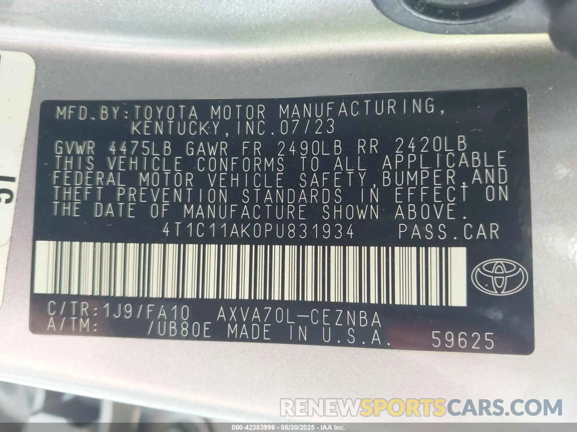 9 fotografías del automóvil dañado 4T1C11AK0PU831934 TOYOTA CAMRY 2023