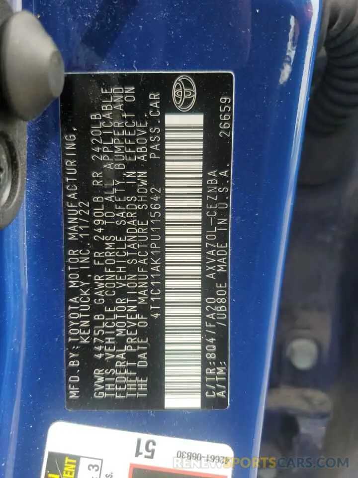 12 fotografías del automóvil dañado 4T1C11AK1PU115642 TOYOTA CAMRY 2023