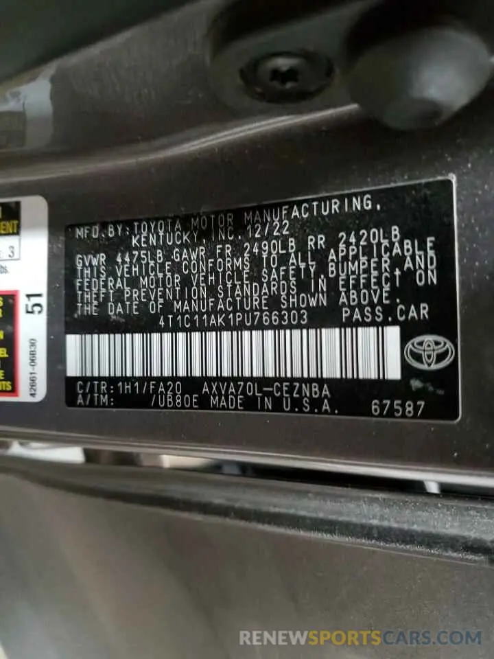 13 fotografías del automóvil dañado 4T1C11AK1PU766303 TOYOTA CAMRY 2023