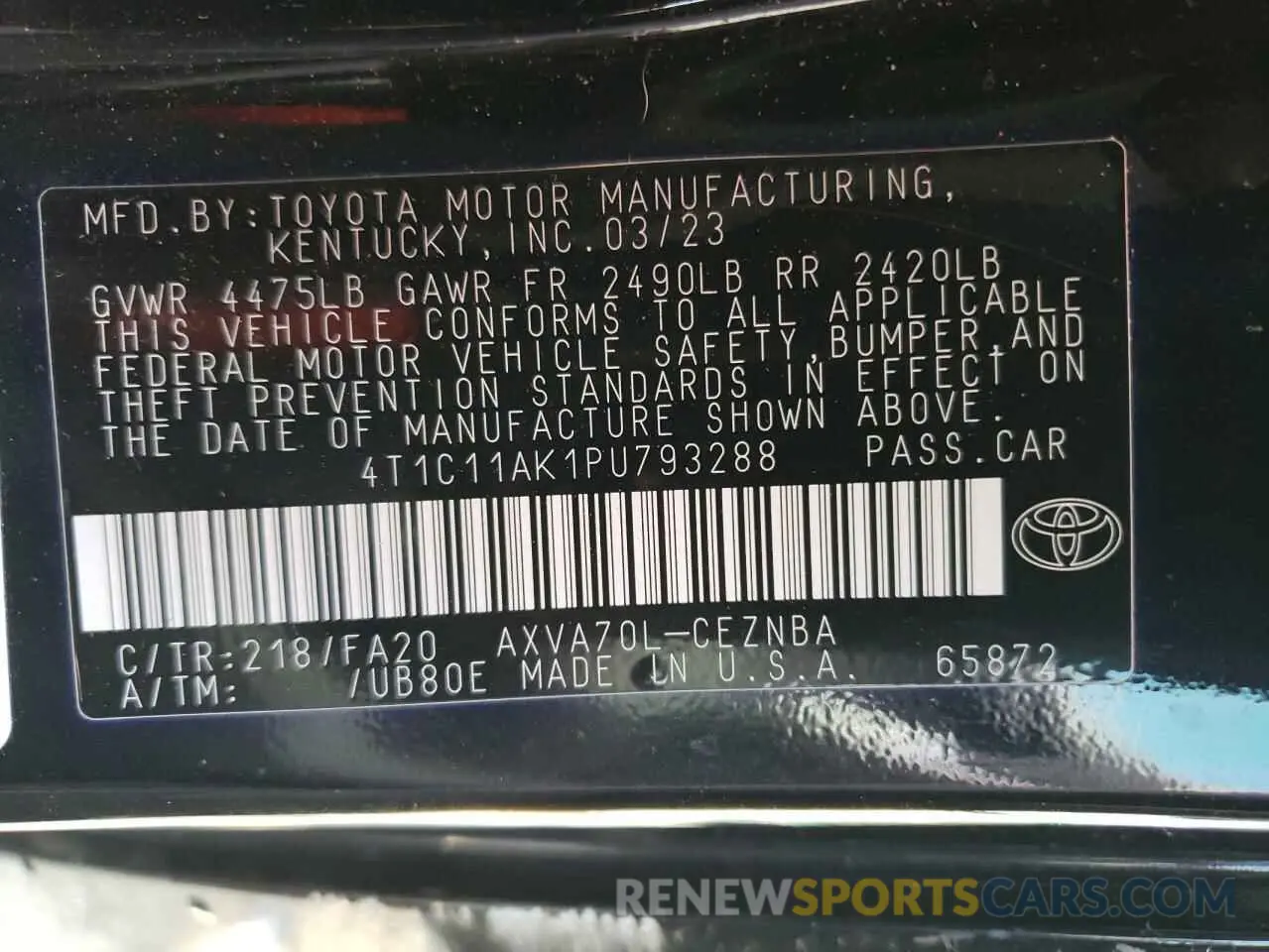12 fotografías del automóvil dañado 4T1C11AK1PU793288 TOYOTA CAMRY 2023