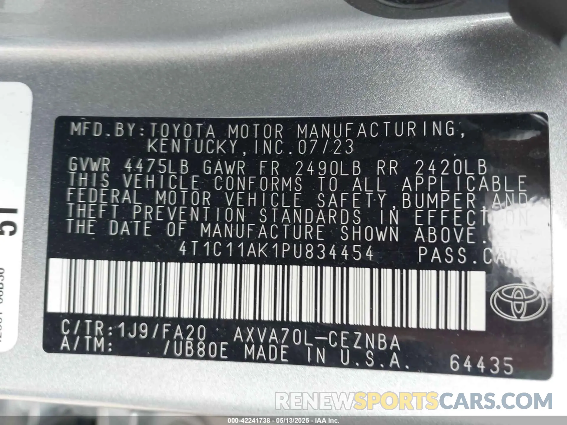 9 fotografías del automóvil dañado 4T1C11AK1PU834454 TOYOTA CAMRY 2023