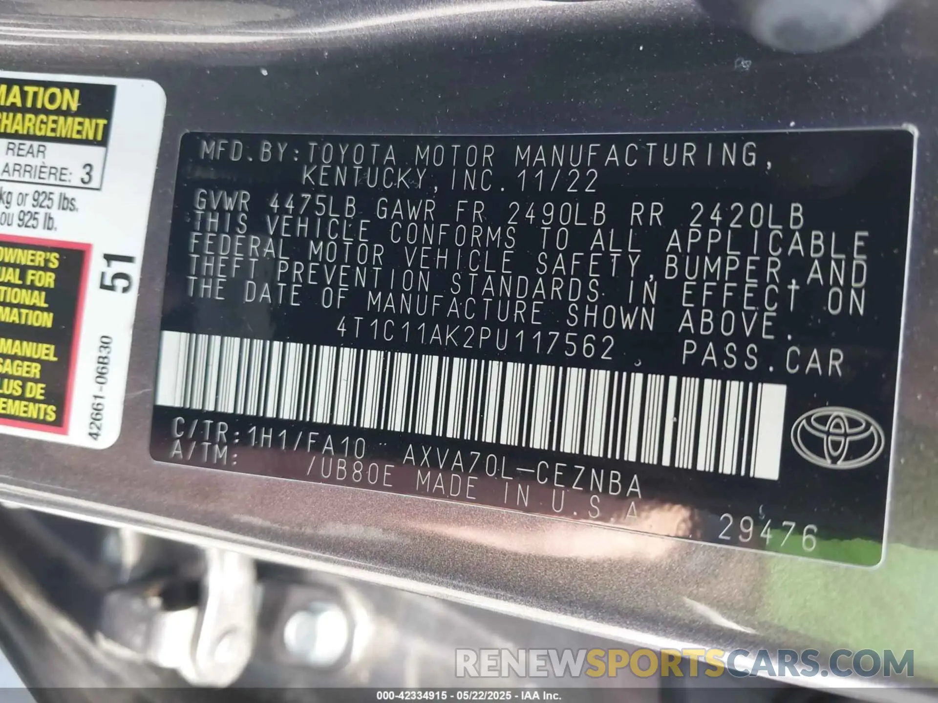 9 fotografías del automóvil dañado 4T1C11AK2PU117562 TOYOTA CAMRY 2023