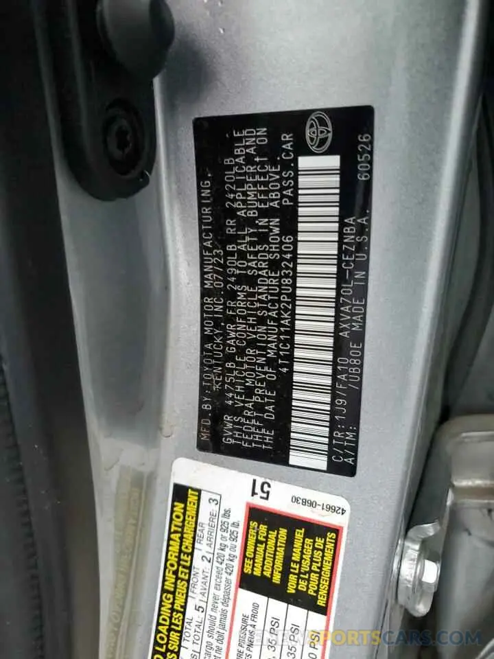 12 fotografías del automóvil dañado 4T1C11AK2PU832406 TOYOTA CAMRY 2023