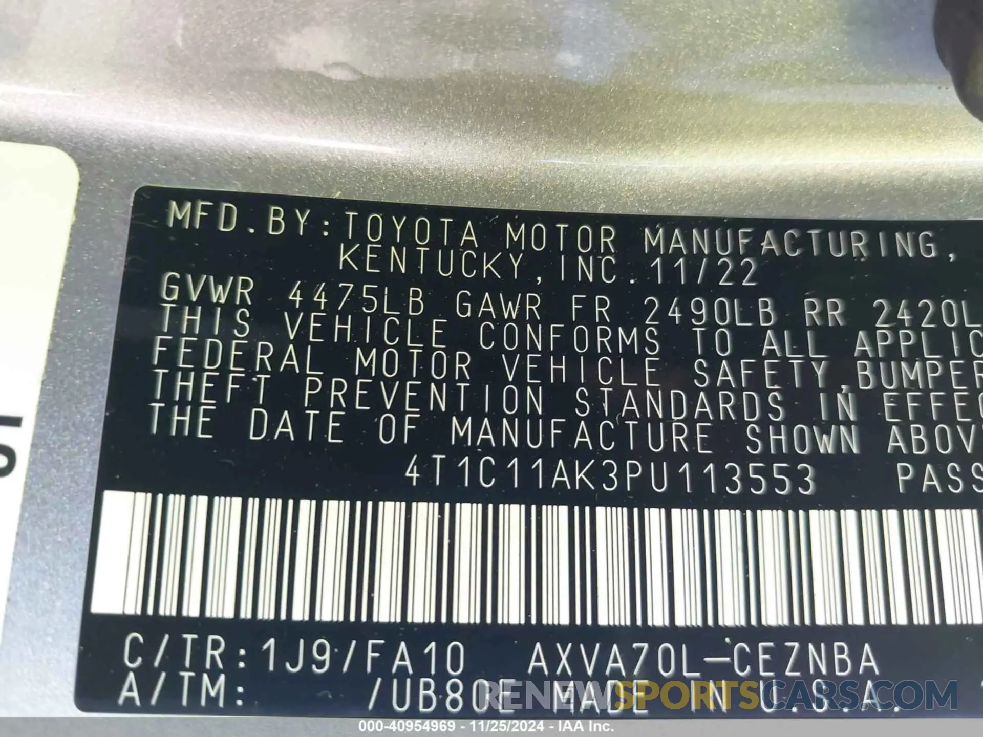 9 fotografías del automóvil dañado 4T1C11AK3PU113553 TOYOTA CAMRY 2023