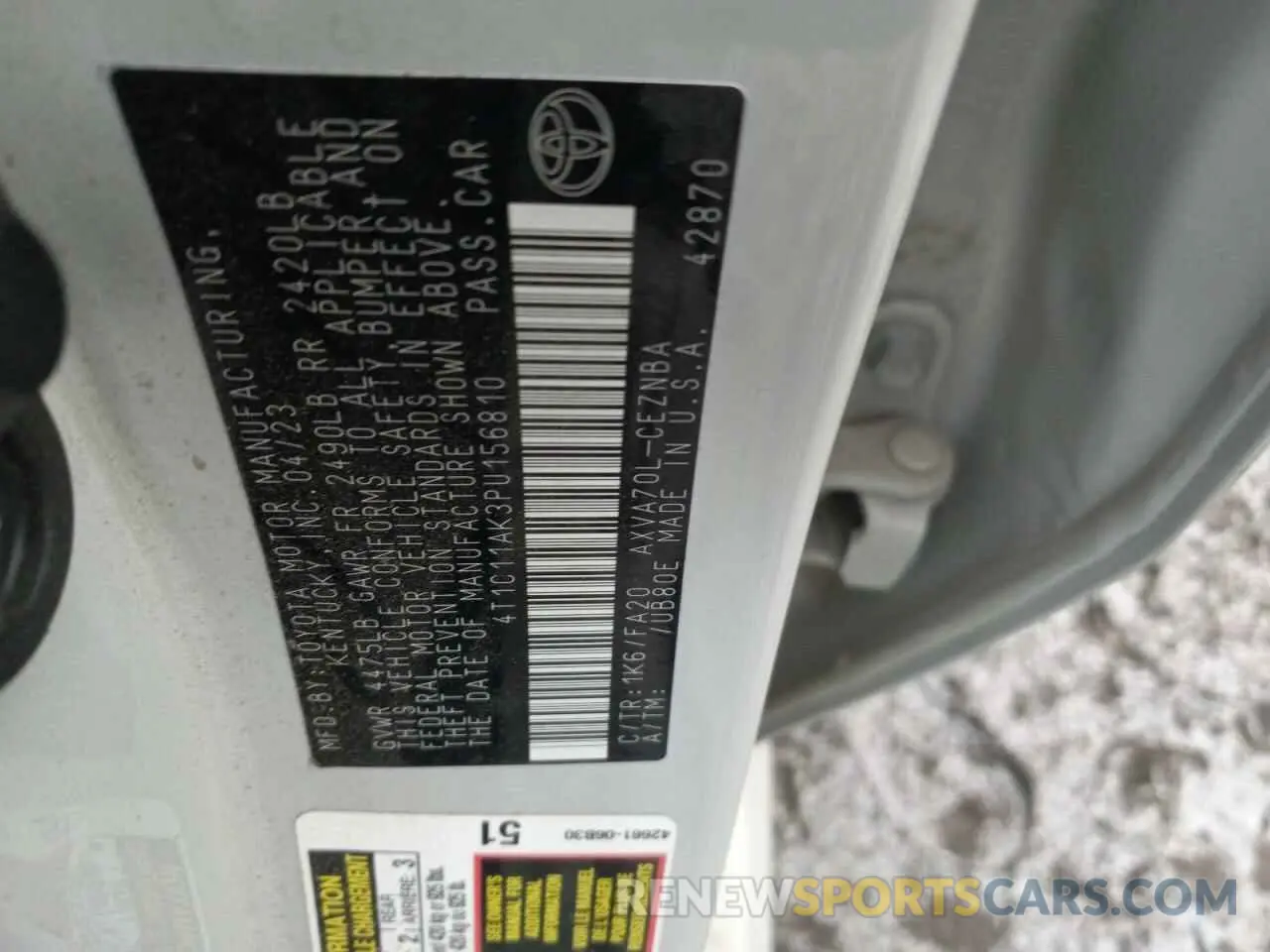 12 fotografías del automóvil dañado 4T1C11AK3PU156810 TOYOTA CAMRY 2023