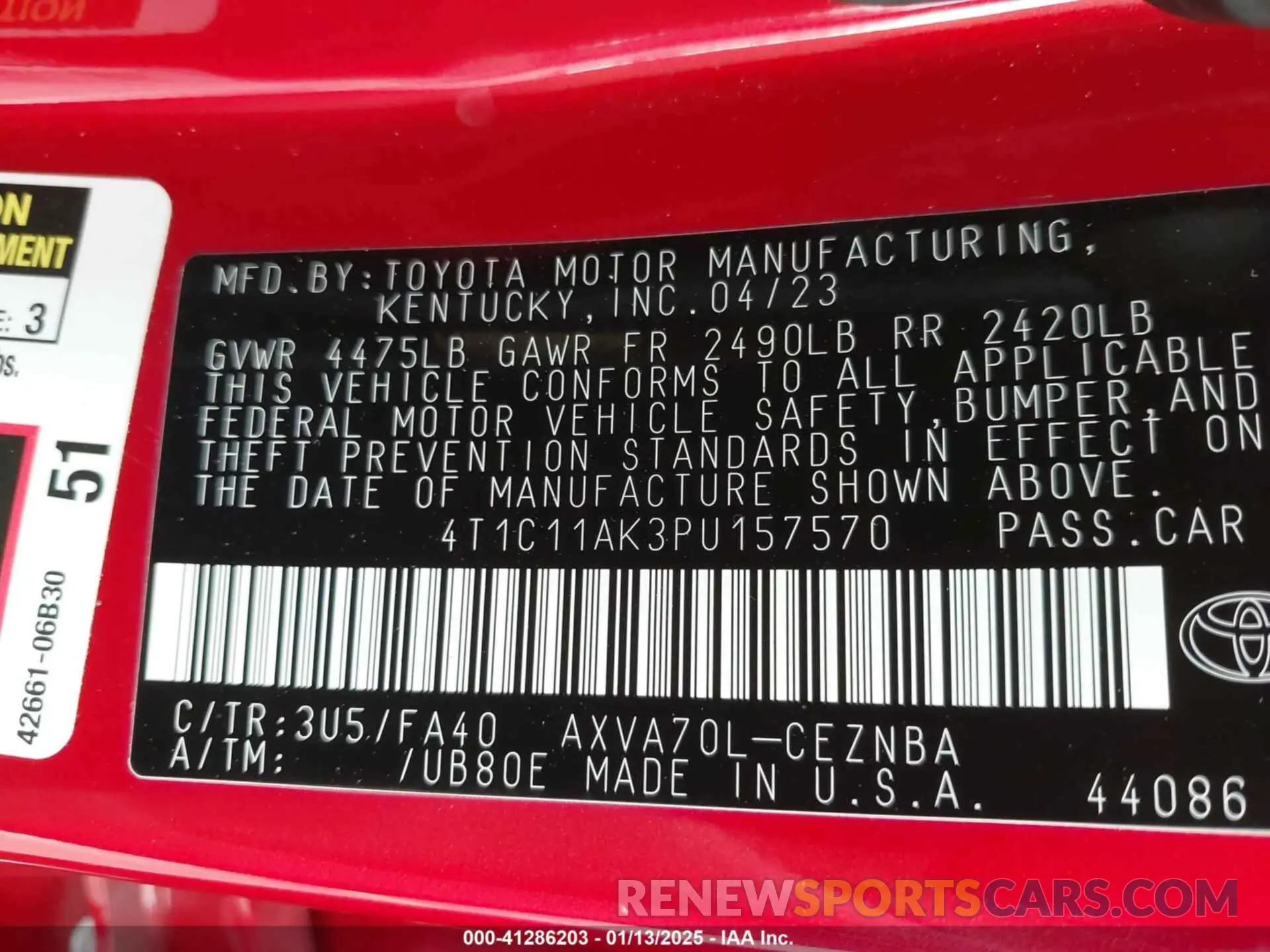 9 fotografías del automóvil dañado 4T1C11AK3PU157570 TOYOTA CAMRY 2023