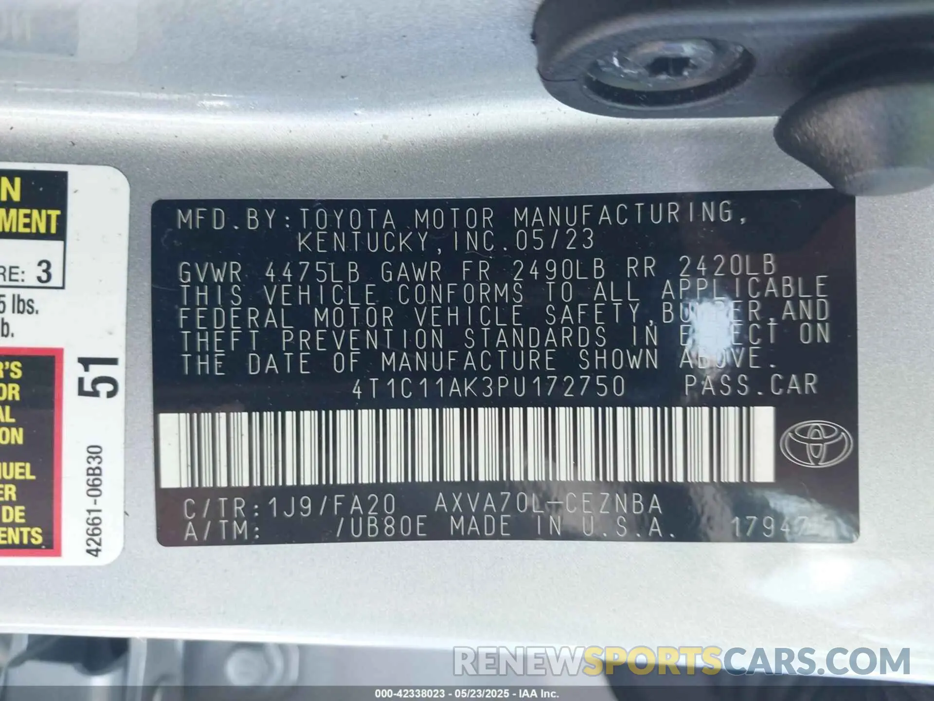 9 fotografías del automóvil dañado 4T1C11AK3PU172750 TOYOTA CAMRY 2023