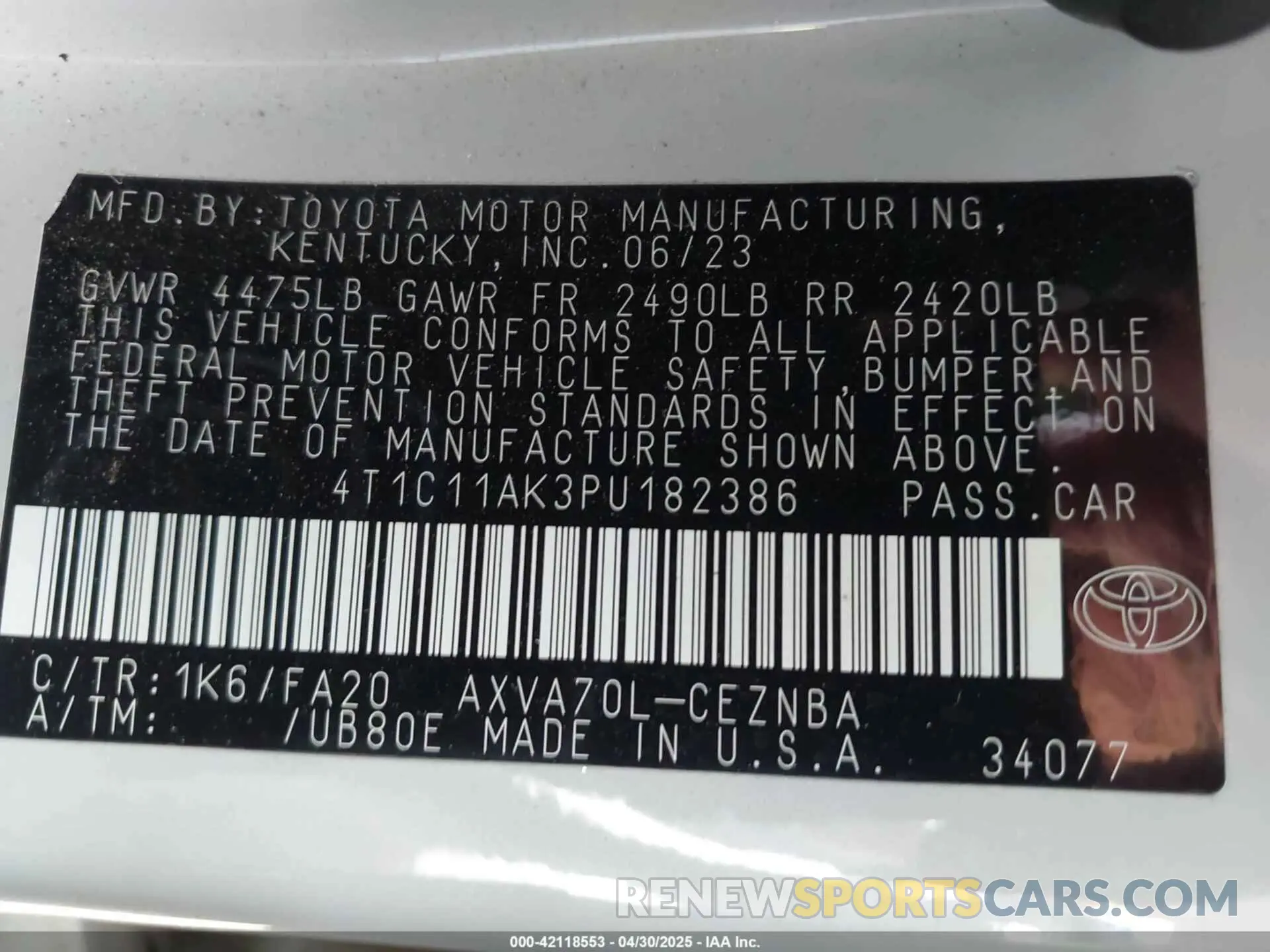 9 fotografías del automóvil dañado 4T1C11AK3PU182386 TOYOTA CAMRY 2023
