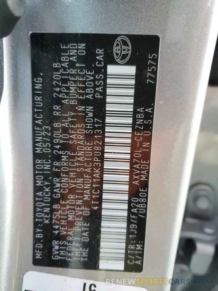 12 fotografías del automóvil dañado 4T1C11AK3PU821317 TOYOTA CAMRY 2023