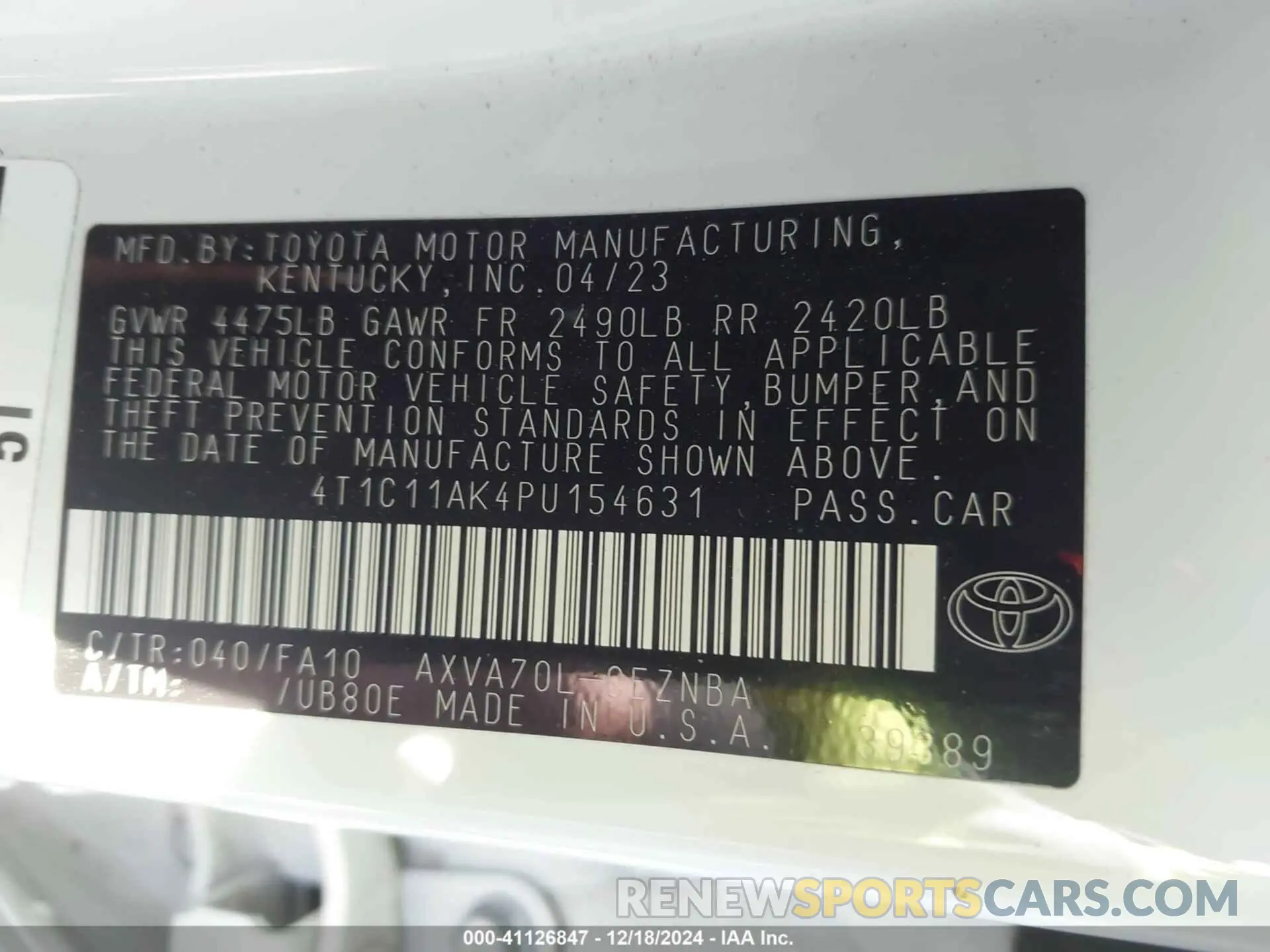 9 fotografías del automóvil dañado 4T1C11AK4PU154631 TOYOTA CAMRY 2023