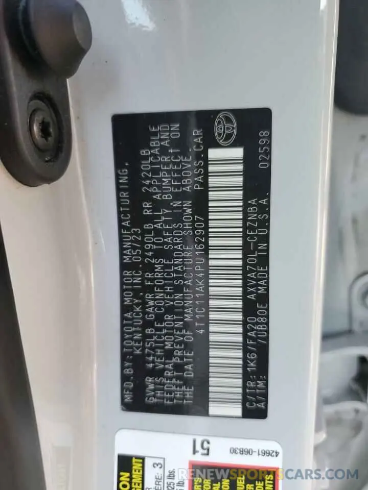 12 fotografías del automóvil dañado 4T1C11AK4PU162907 TOYOTA CAMRY 2023