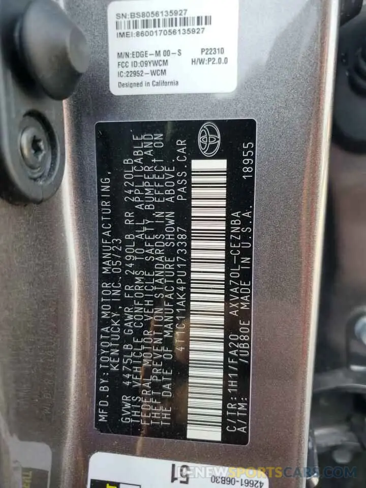 13 fotografías del automóvil dañado 4T1C11AK4PU173387 TOYOTA CAMRY 2023