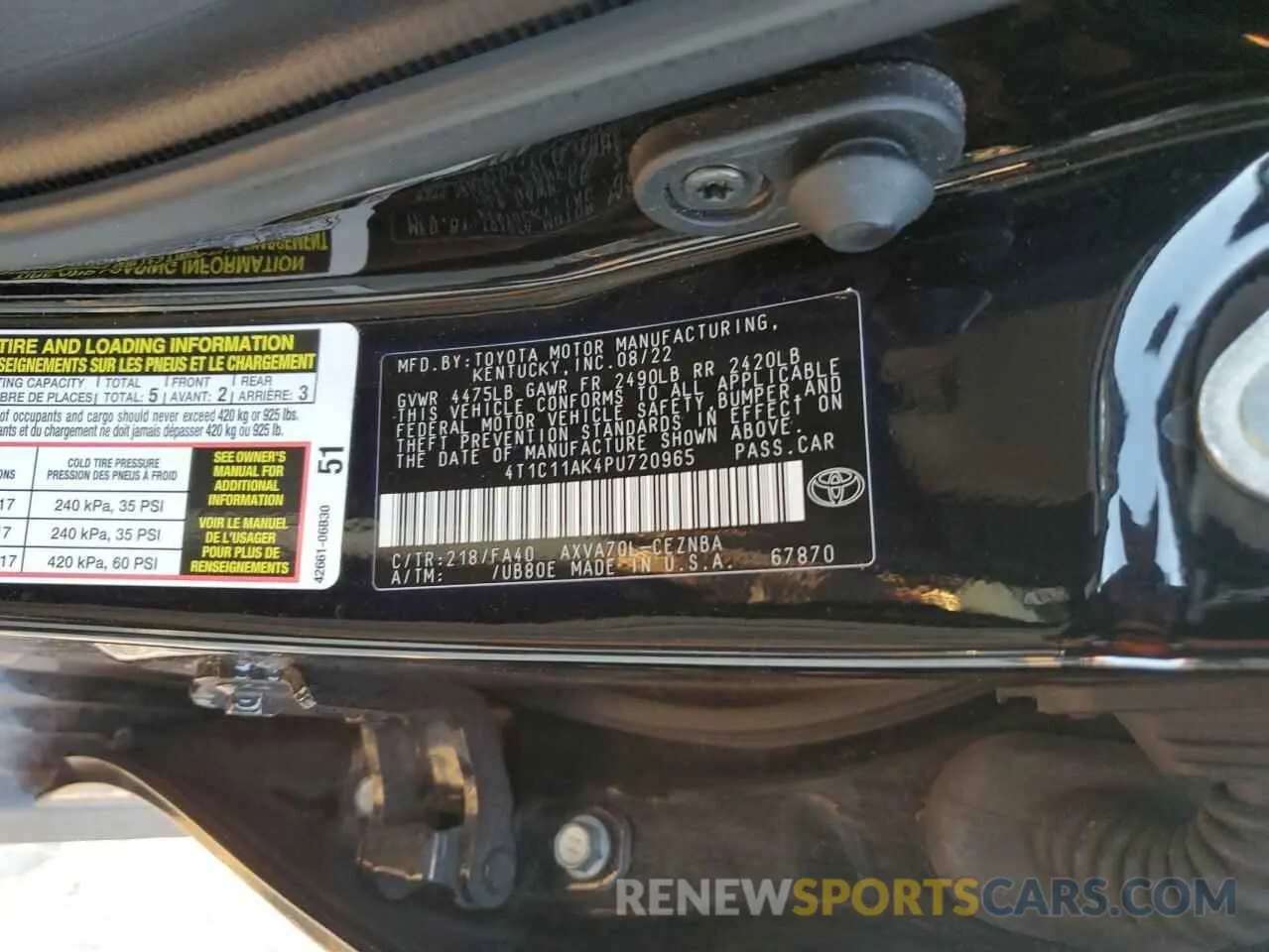 12 fotografías del automóvil dañado 4T1C11AK4PU720965 TOYOTA CAMRY 2023