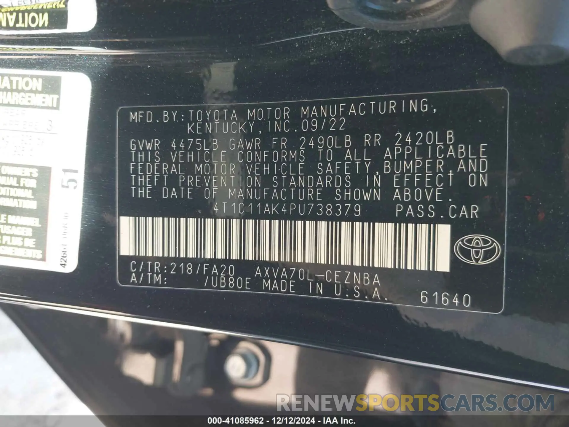 9 fotografías del automóvil dañado 4T1C11AK4PU738379 TOYOTA CAMRY 2023
