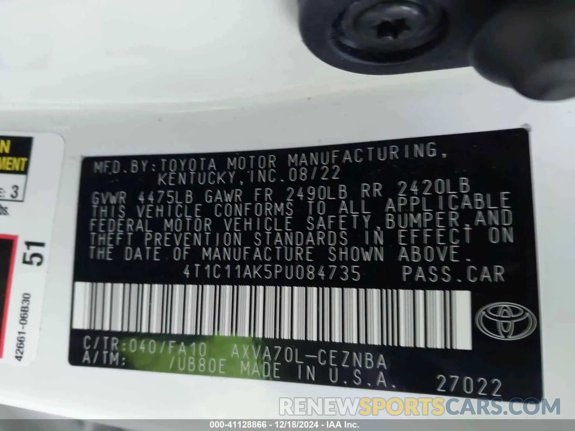9 fotografías del automóvil dañado 4T1C11AK5PU084735 TOYOTA CAMRY 2023