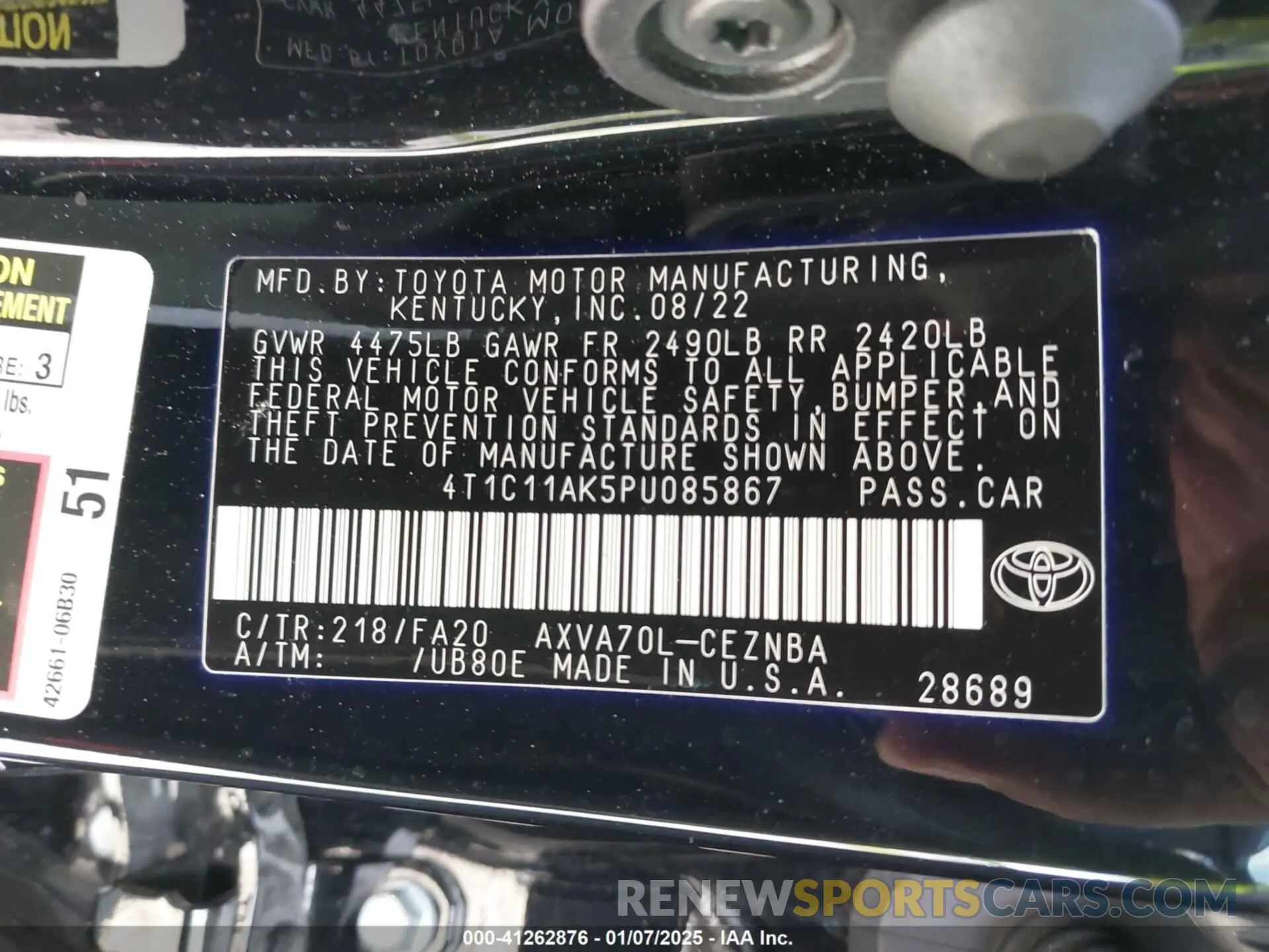 9 fotografías del automóvil dañado 4T1C11AK5PU085867 TOYOTA CAMRY 2023