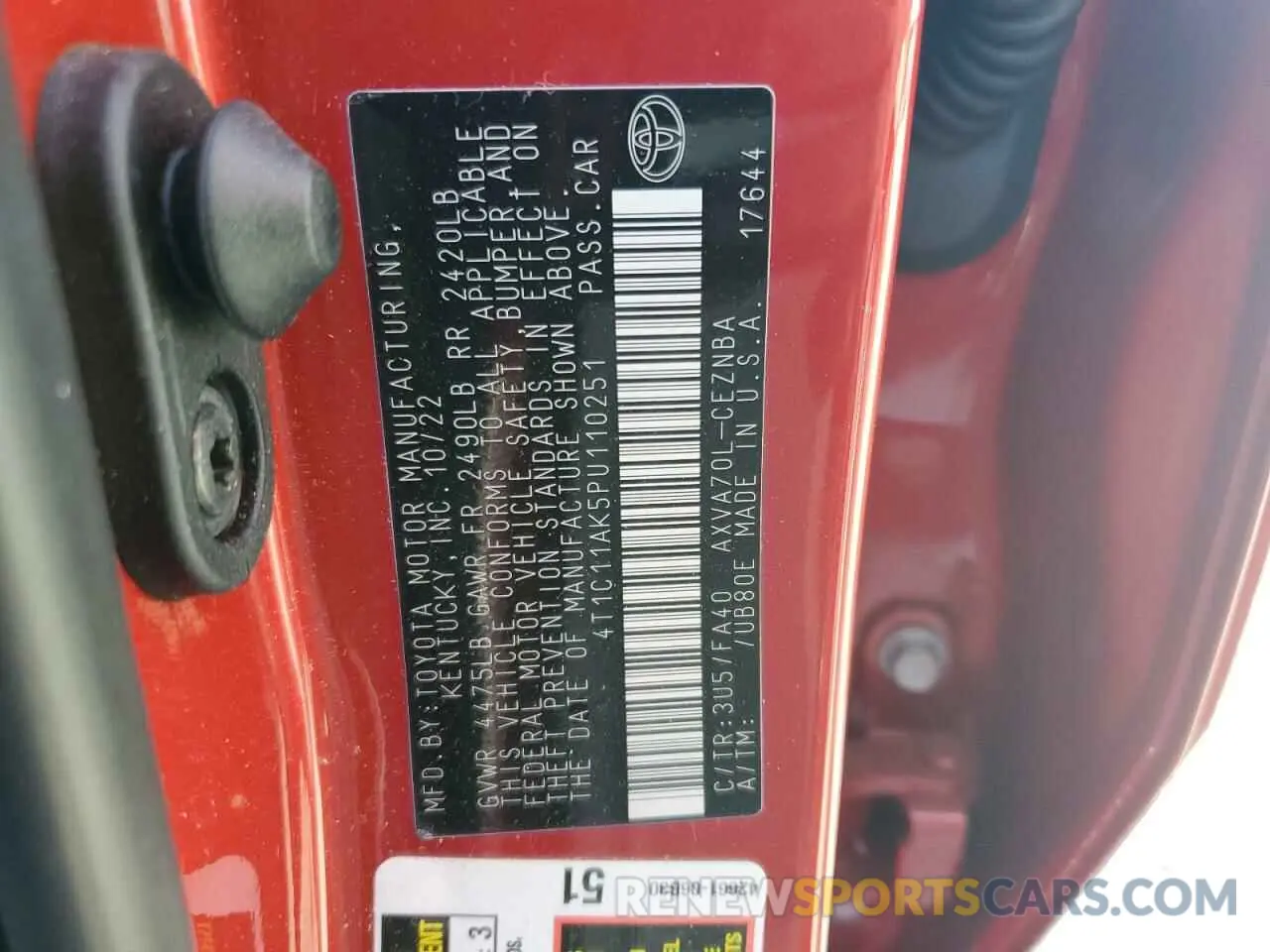 12 fotografías del automóvil dañado 4T1C11AK5PU110251 TOYOTA CAMRY 2023