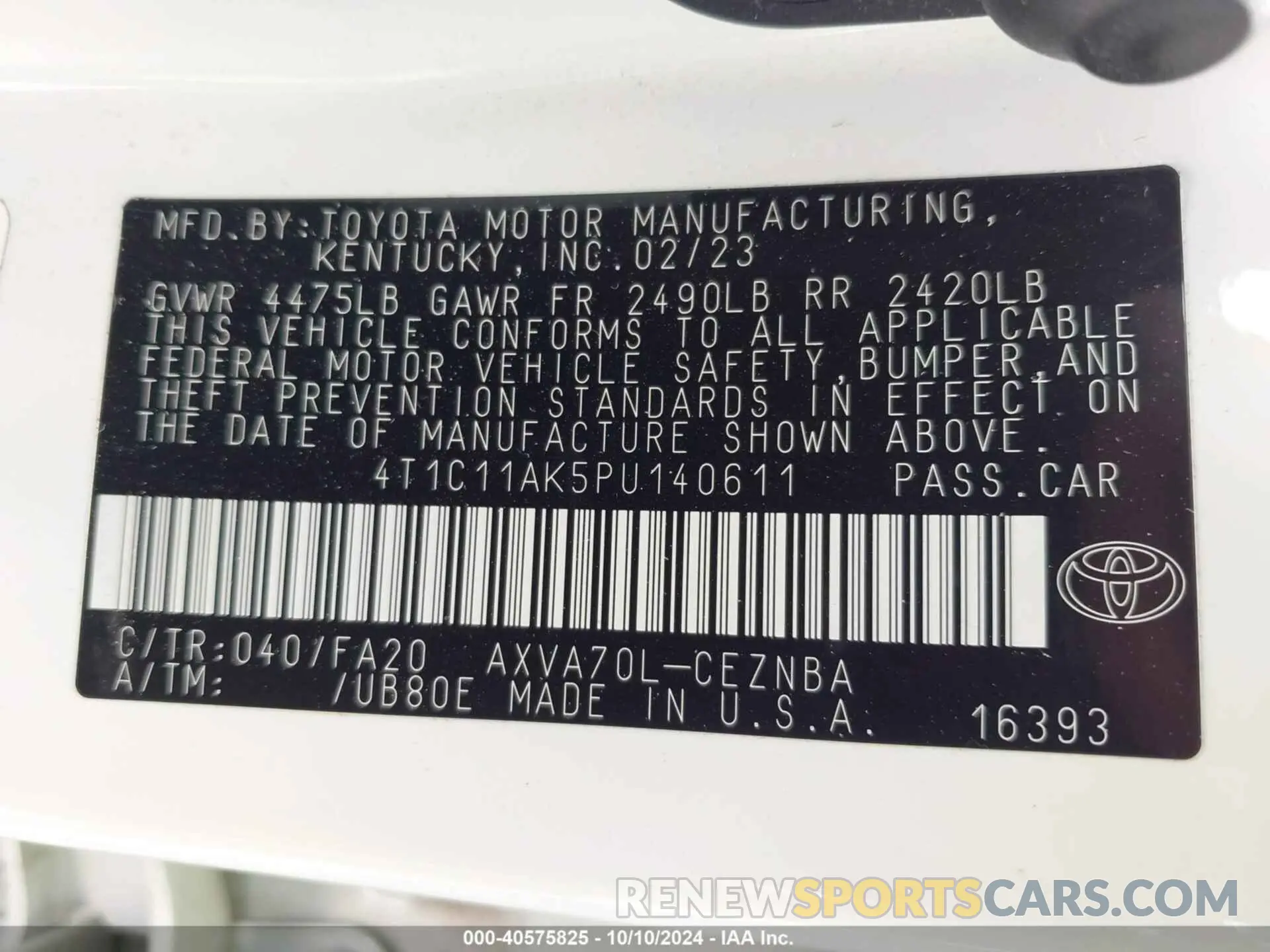 9 fotografías del automóvil dañado 4T1C11AK5PU140611 TOYOTA CAMRY 2023