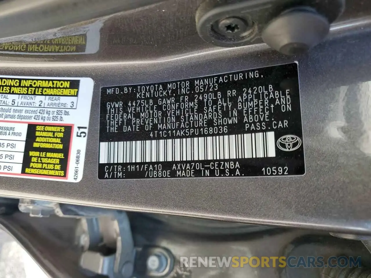 12 fotografías del automóvil dañado 4T1C11AK5PU168036 TOYOTA CAMRY 2023
