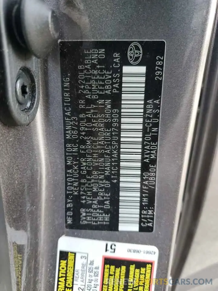 12 fotografías del automóvil dañado 4T1C11AK5PU179909 TOYOTA CAMRY 2023