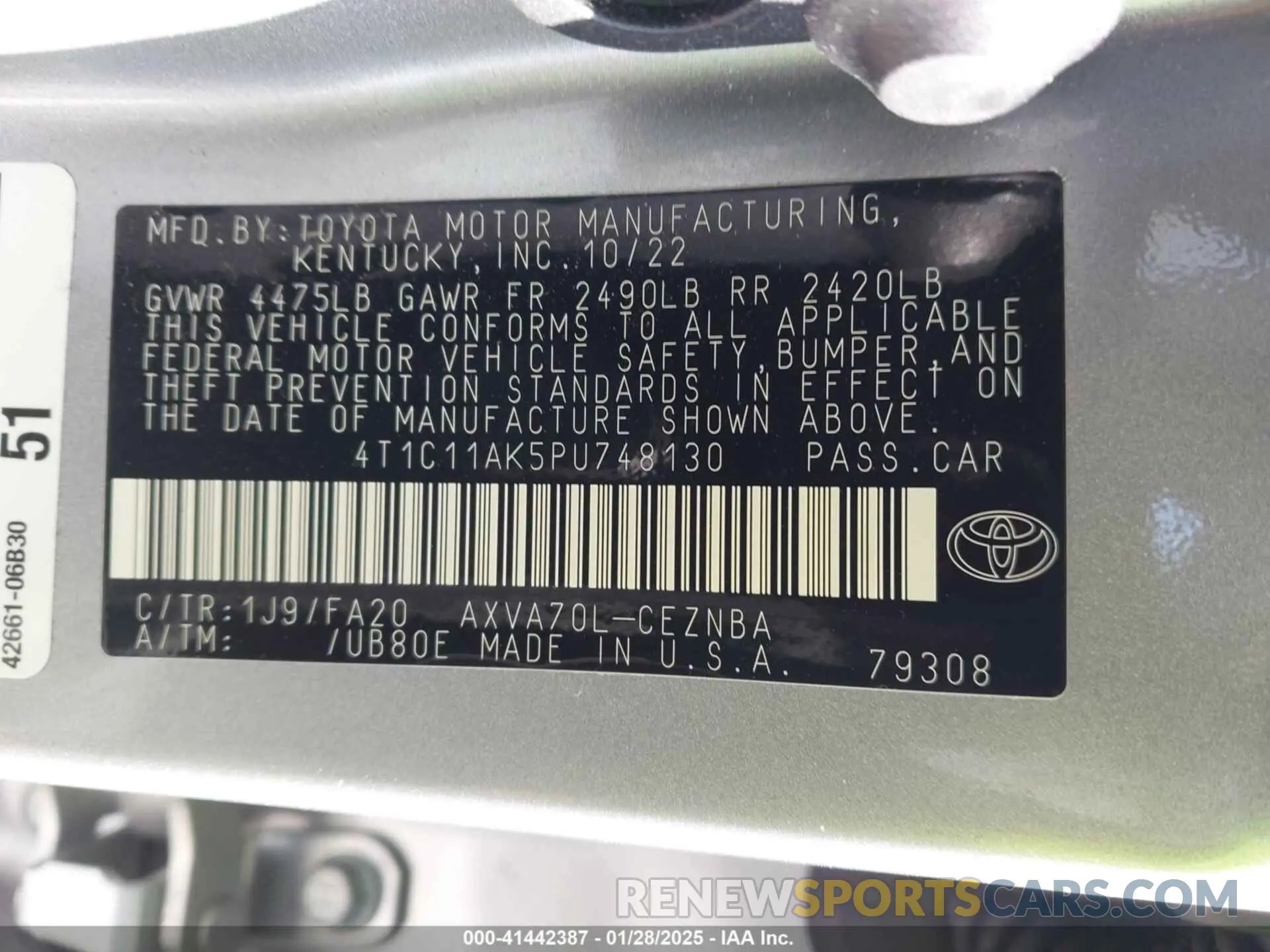 9 fotografías del automóvil dañado 4T1C11AK5PU748130 TOYOTA CAMRY 2023