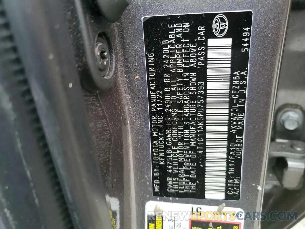 12 fotografías del automóvil dañado 4T1C11AK5PU757393 TOYOTA CAMRY 2023