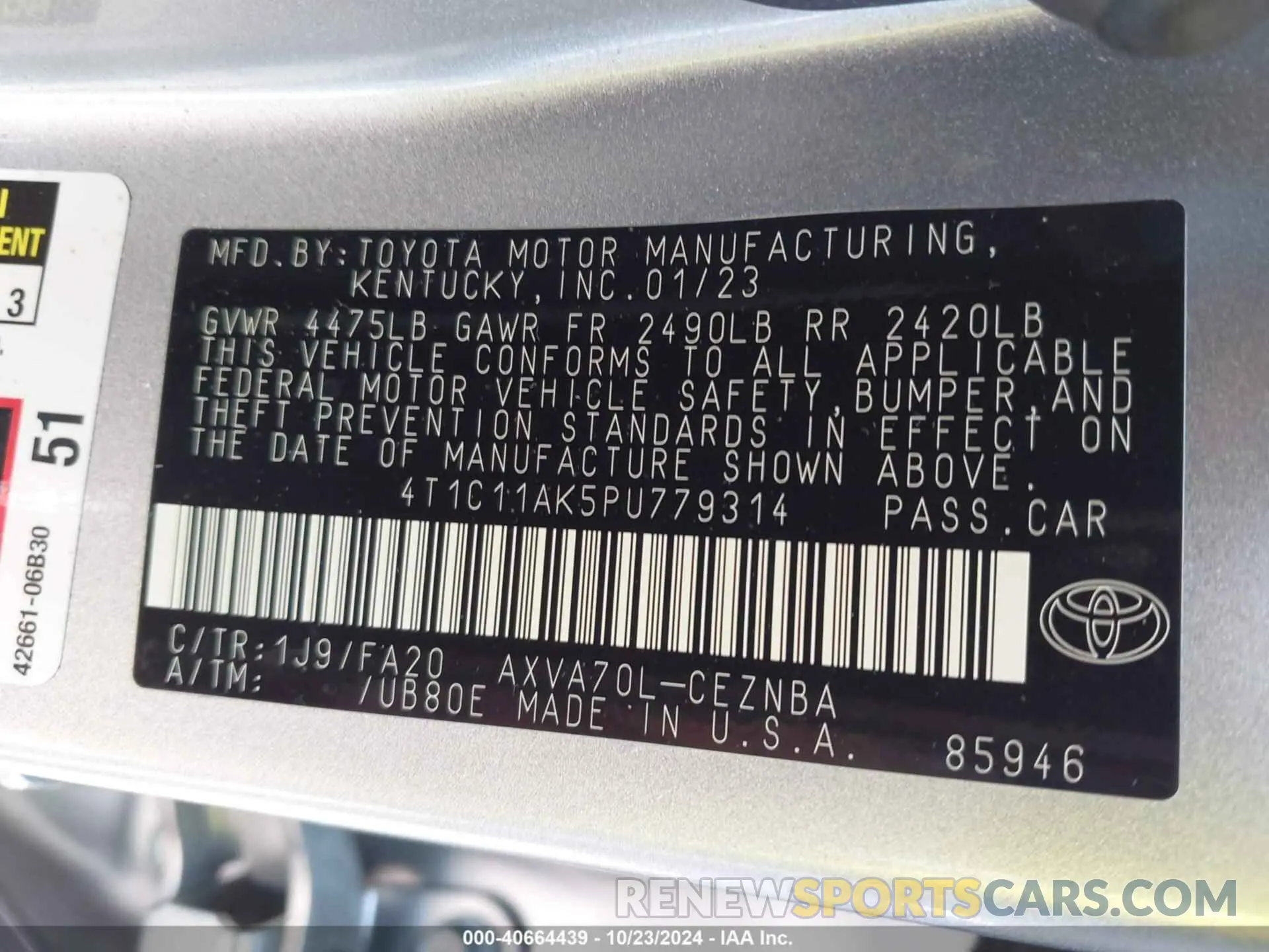 9 fotografías del automóvil dañado 4T1C11AK5PU779314 TOYOTA CAMRY 2023