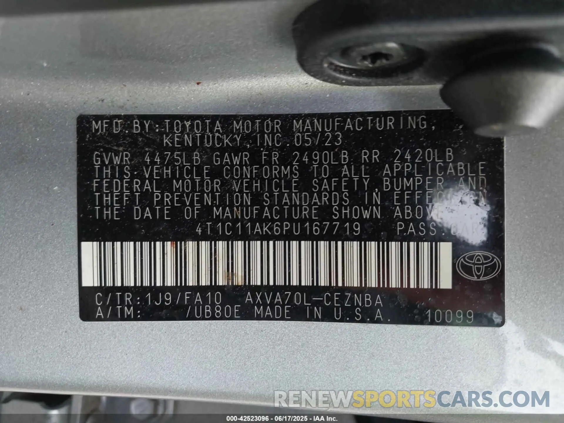 9 fotografías del automóvil dañado 4T1C11AK6PU167719 TOYOTA CAMRY 2023