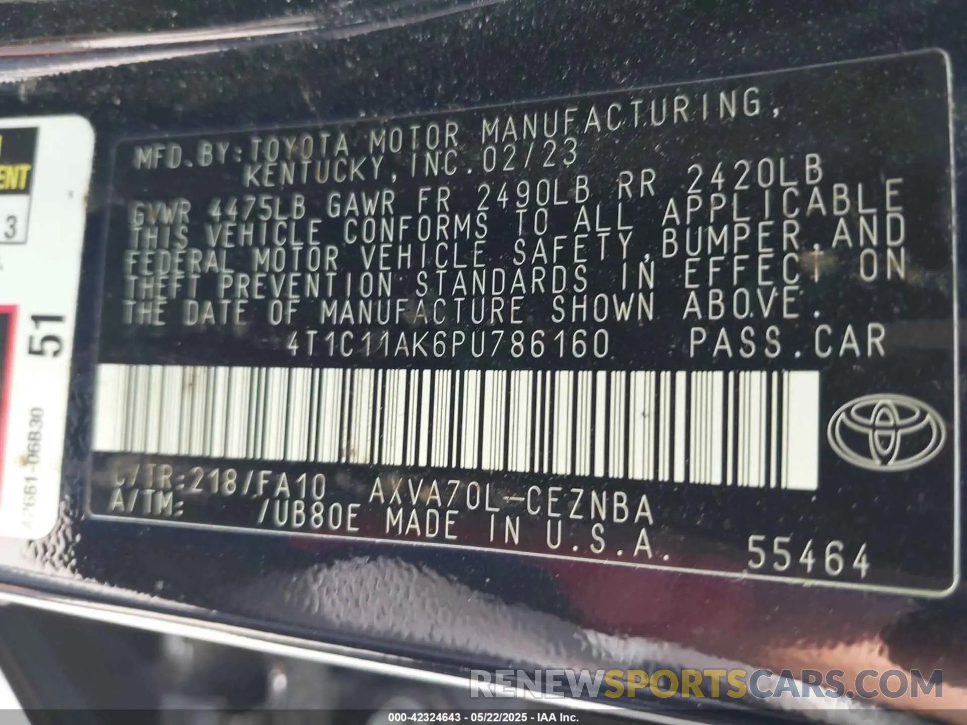 9 fotografías del automóvil dañado 4T1C11AK6PU786160 TOYOTA CAMRY 2023
