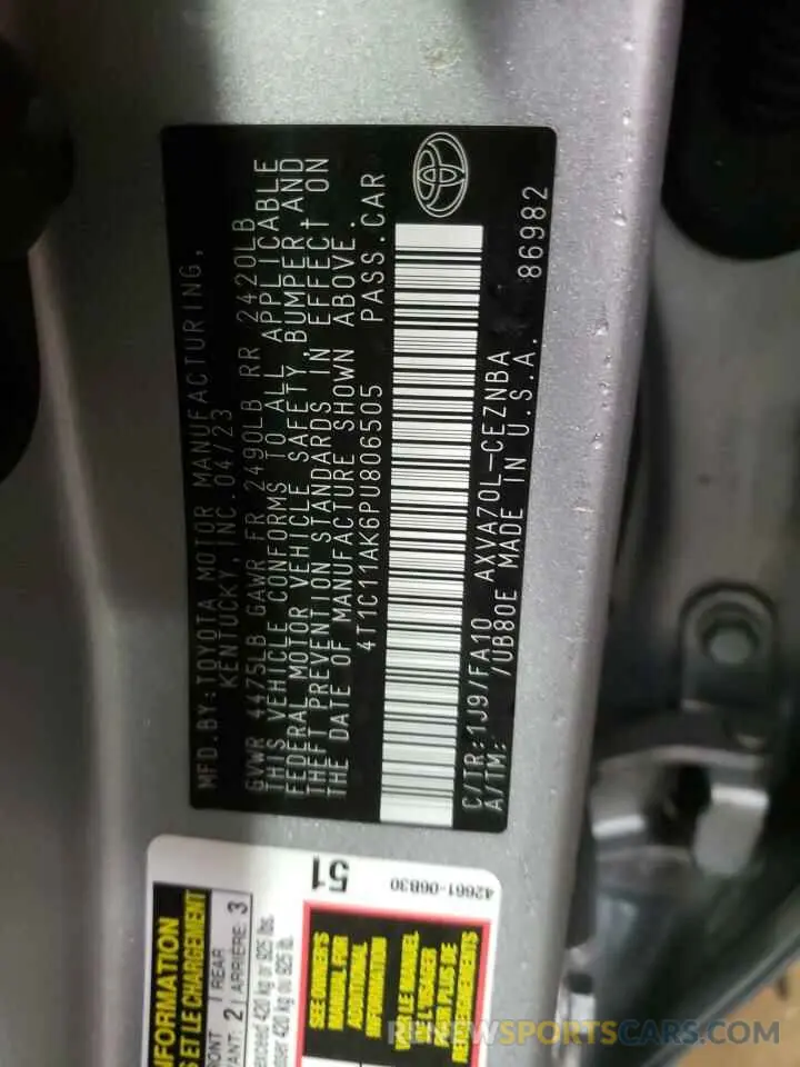12 fotografías del automóvil dañado 4T1C11AK6PU806505 TOYOTA CAMRY 2023