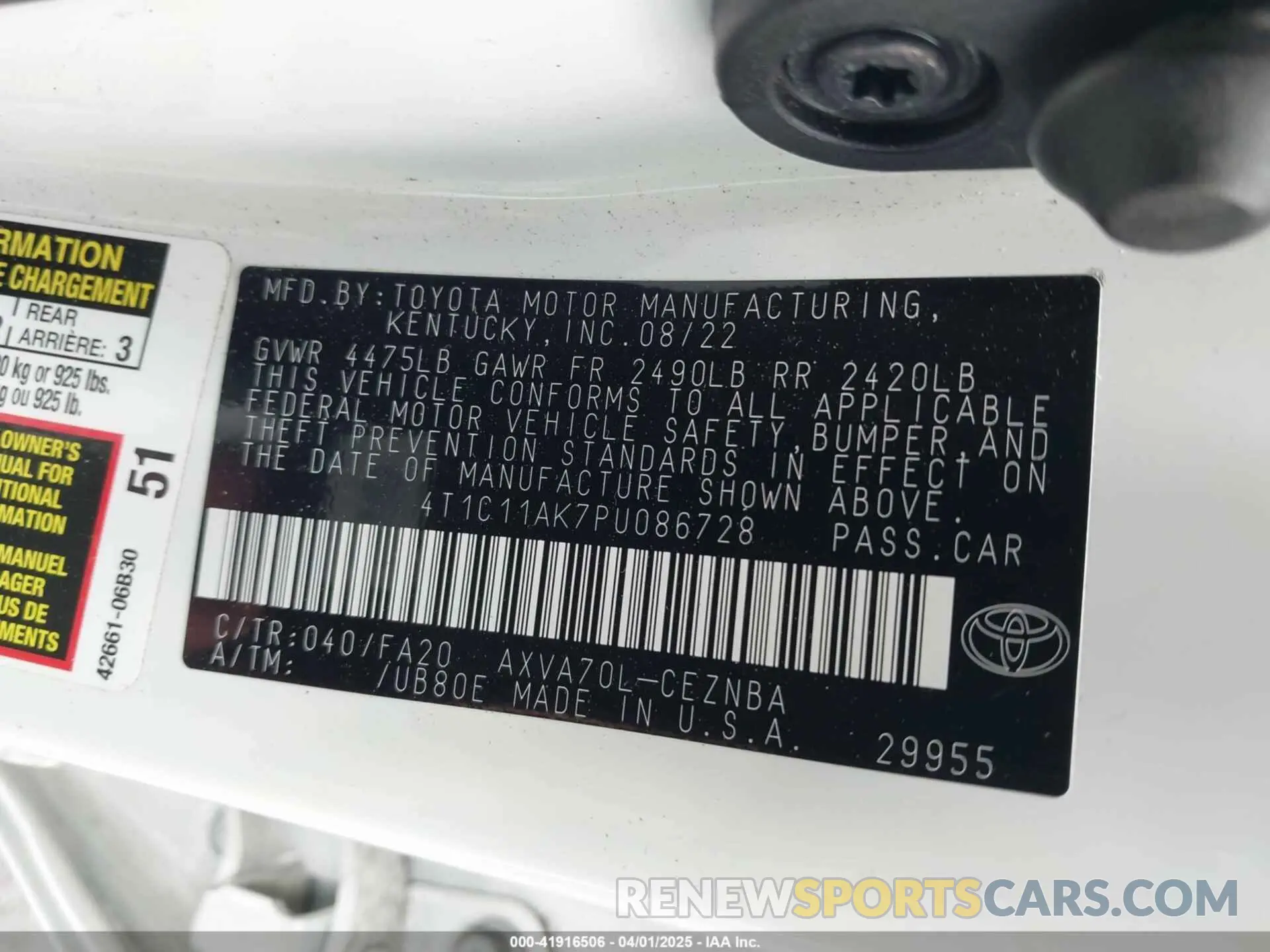 9 fotografías del automóvil dañado 4T1C11AK7PU086728 TOYOTA CAMRY 2023