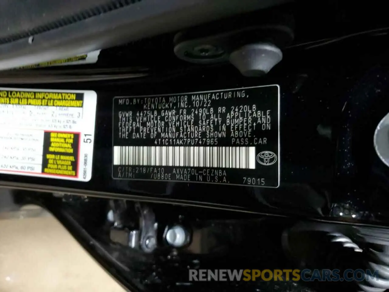 12 fotografías del automóvil dañado 4T1C11AK7PU747965 TOYOTA CAMRY 2023