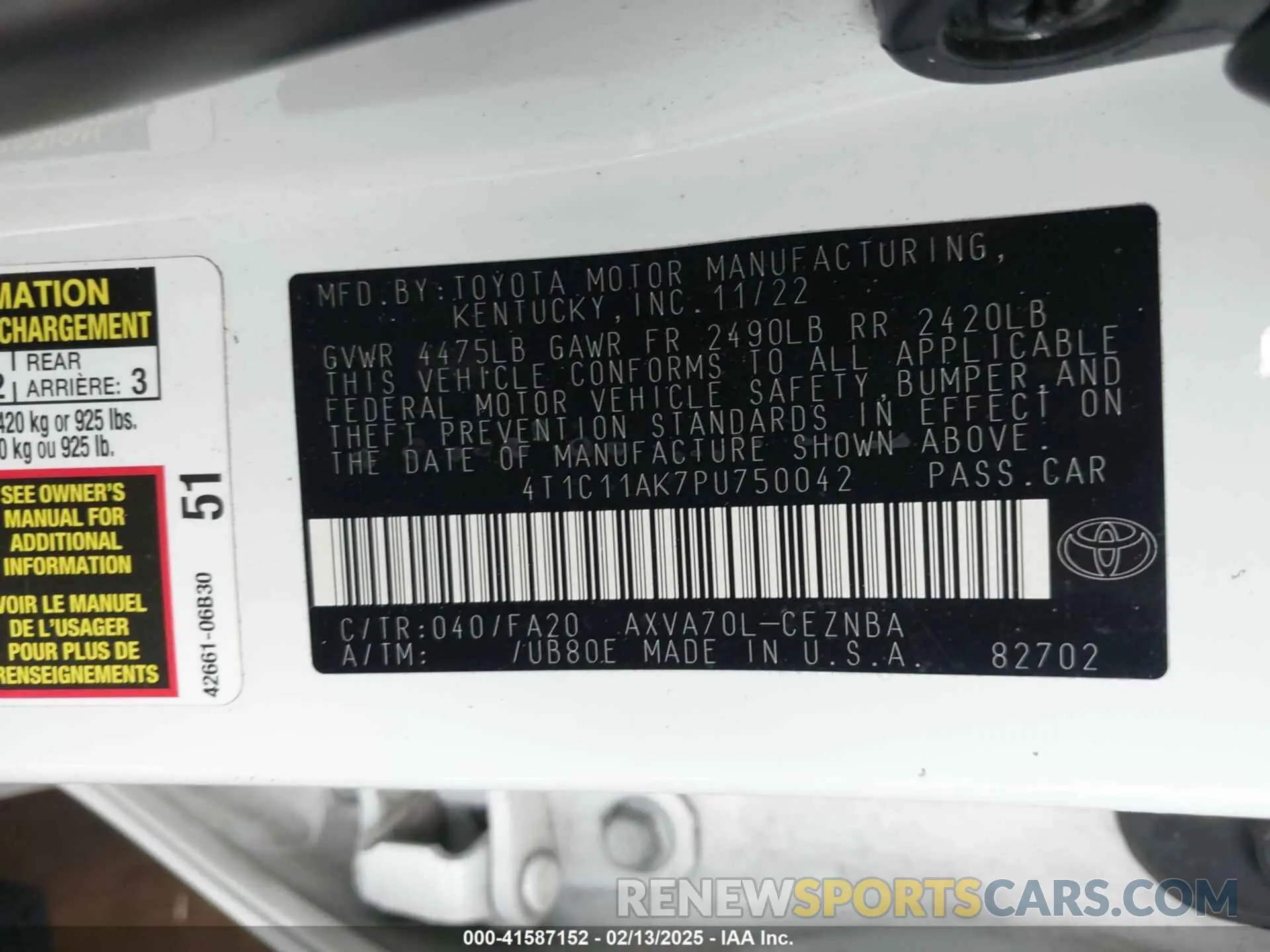 9 fotografías del automóvil dañado 4T1C11AK7PU750042 TOYOTA CAMRY 2023