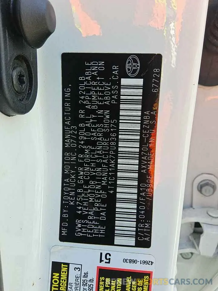 12 fotografías del automóvil dañado 4T1C11AK7PU836175 TOYOTA CAMRY 2023