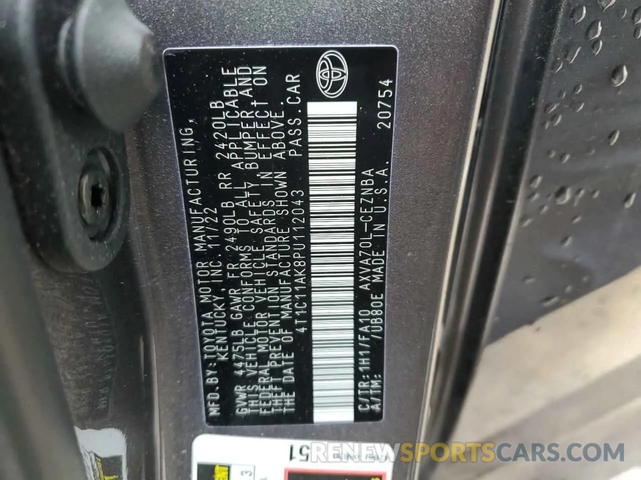 15 fotografías del automóvil dañado 4T1C11AK8PU112043 TOYOTA CAMRY 2023