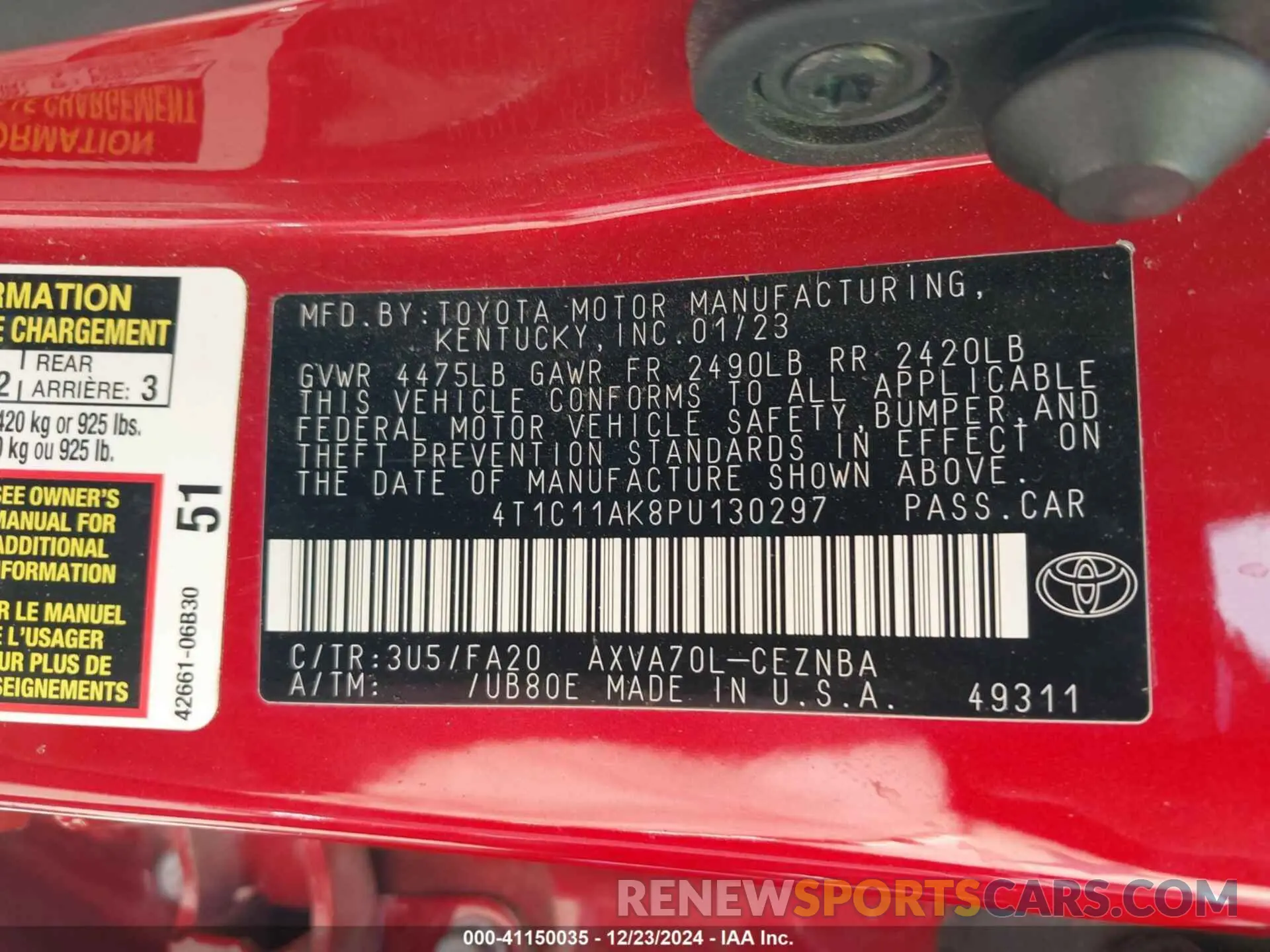 9 fotografías del automóvil dañado 4T1C11AK8PU130297 TOYOTA CAMRY 2023