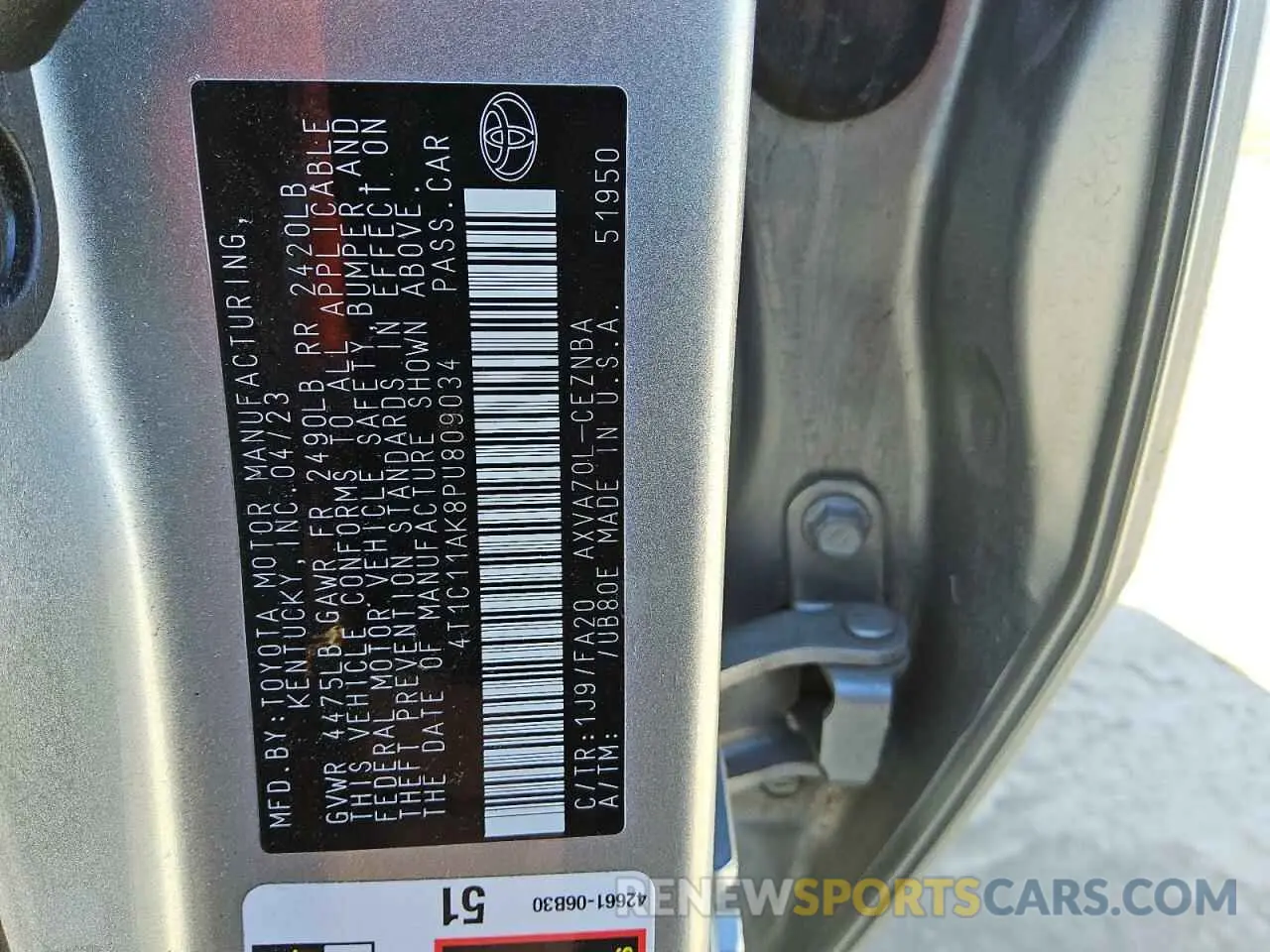 12 fotografías del automóvil dañado 4T1C11AK8PU809034 TOYOTA CAMRY 2023