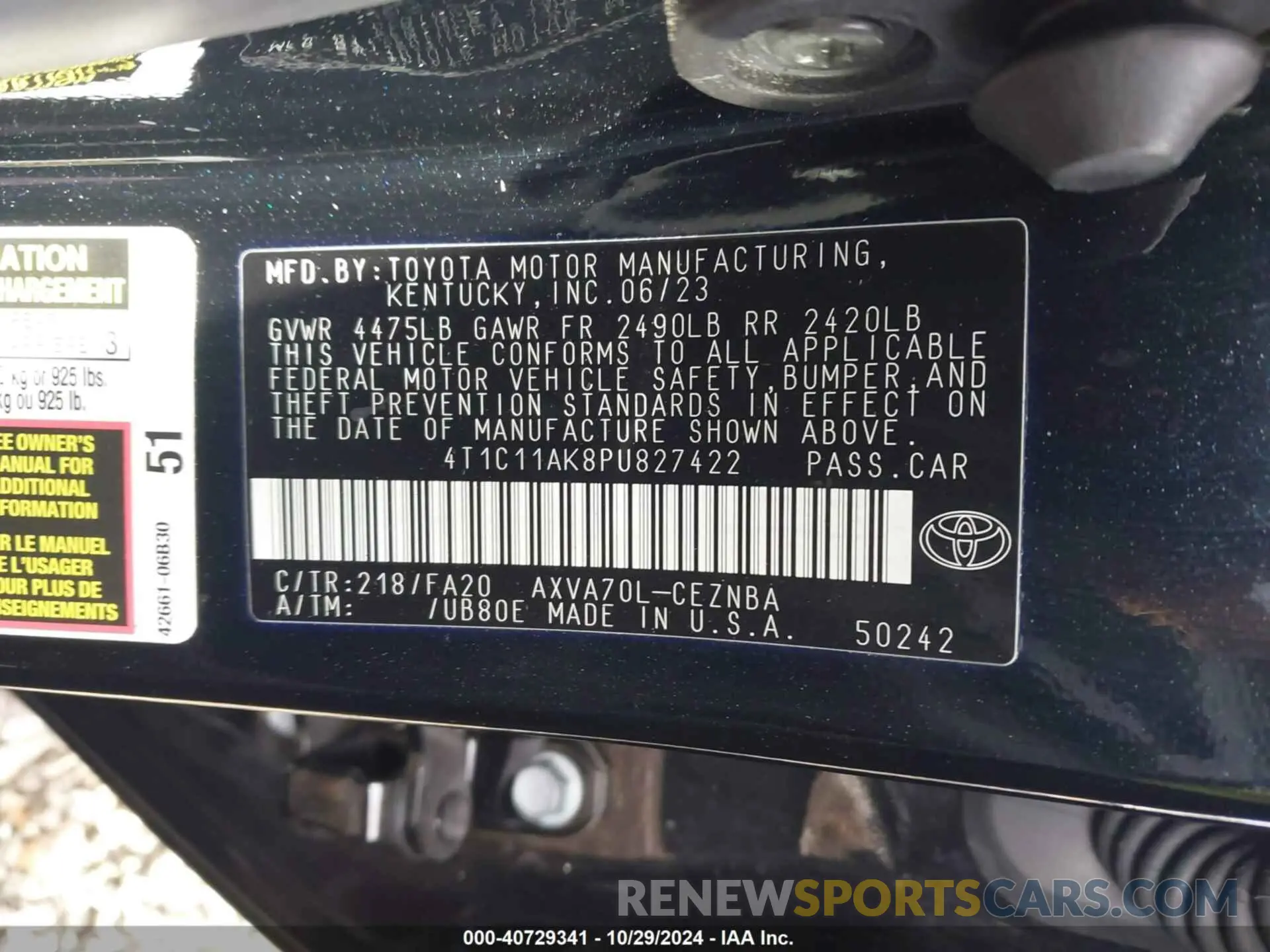 9 fotografías del automóvil dañado 4T1C11AK8PU827422 TOYOTA CAMRY 2023