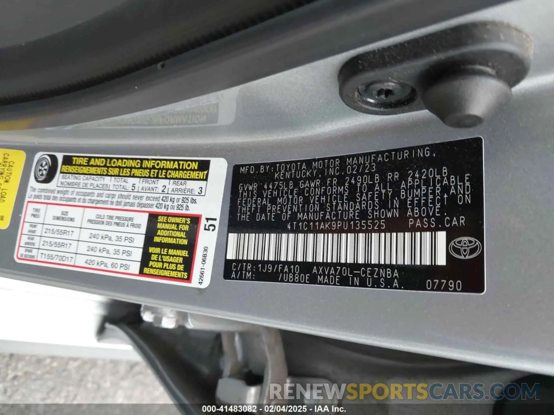 9 fotografías del automóvil dañado 4T1C11AK9PU135525 TOYOTA CAMRY 2023