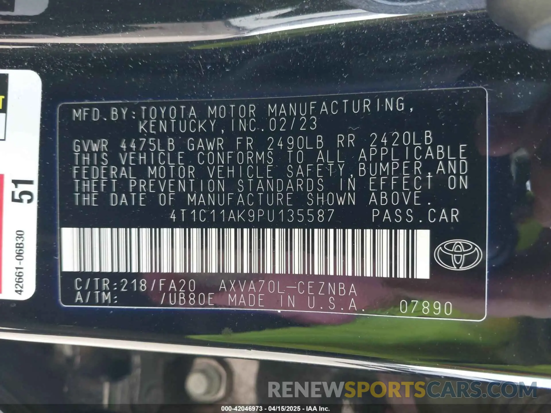9 fotografías del automóvil dañado 4T1C11AK9PU135587 TOYOTA CAMRY 2023