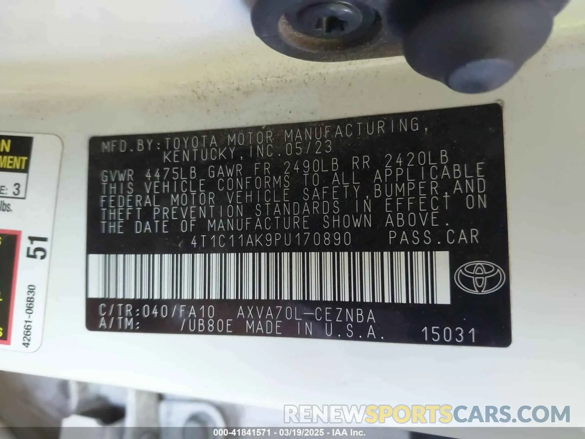 9 fotografías del automóvil dañado 4T1C11AK9PU170890 TOYOTA CAMRY 2023